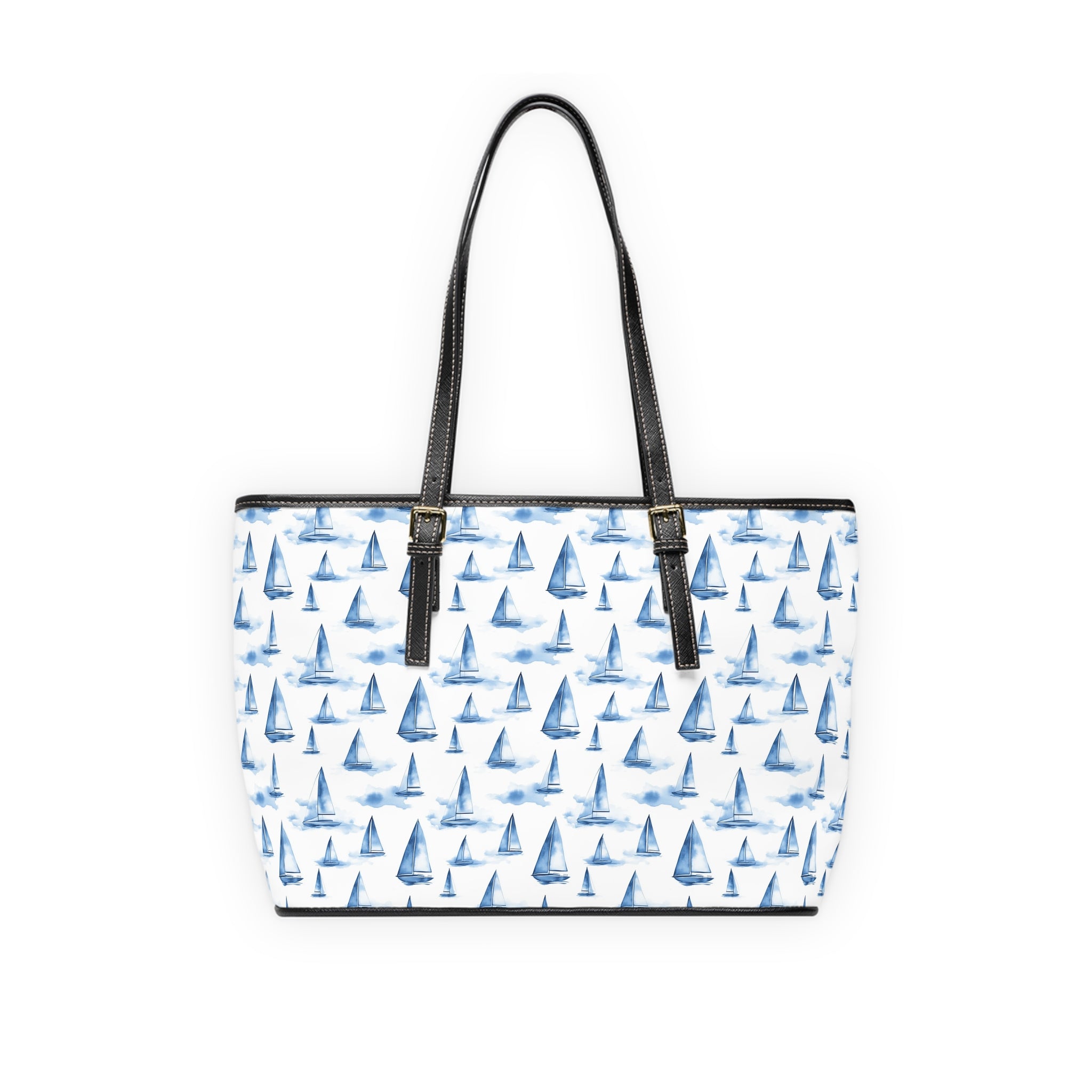 Blue Sailboat- Leather Shoulder Bag, Stylish Tote for Beach Days, Sailboat Design, Summer Travel, Gift for Sailors, Coastal Vibes