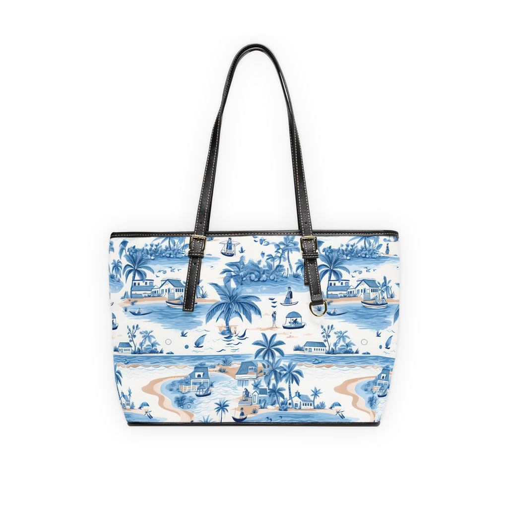 Tropical Blue- PU Leather Shoulder Bag, Tropical Handbag, Beach Tote, Travel Purse, Boho Fashion Bag, Summer Accessory