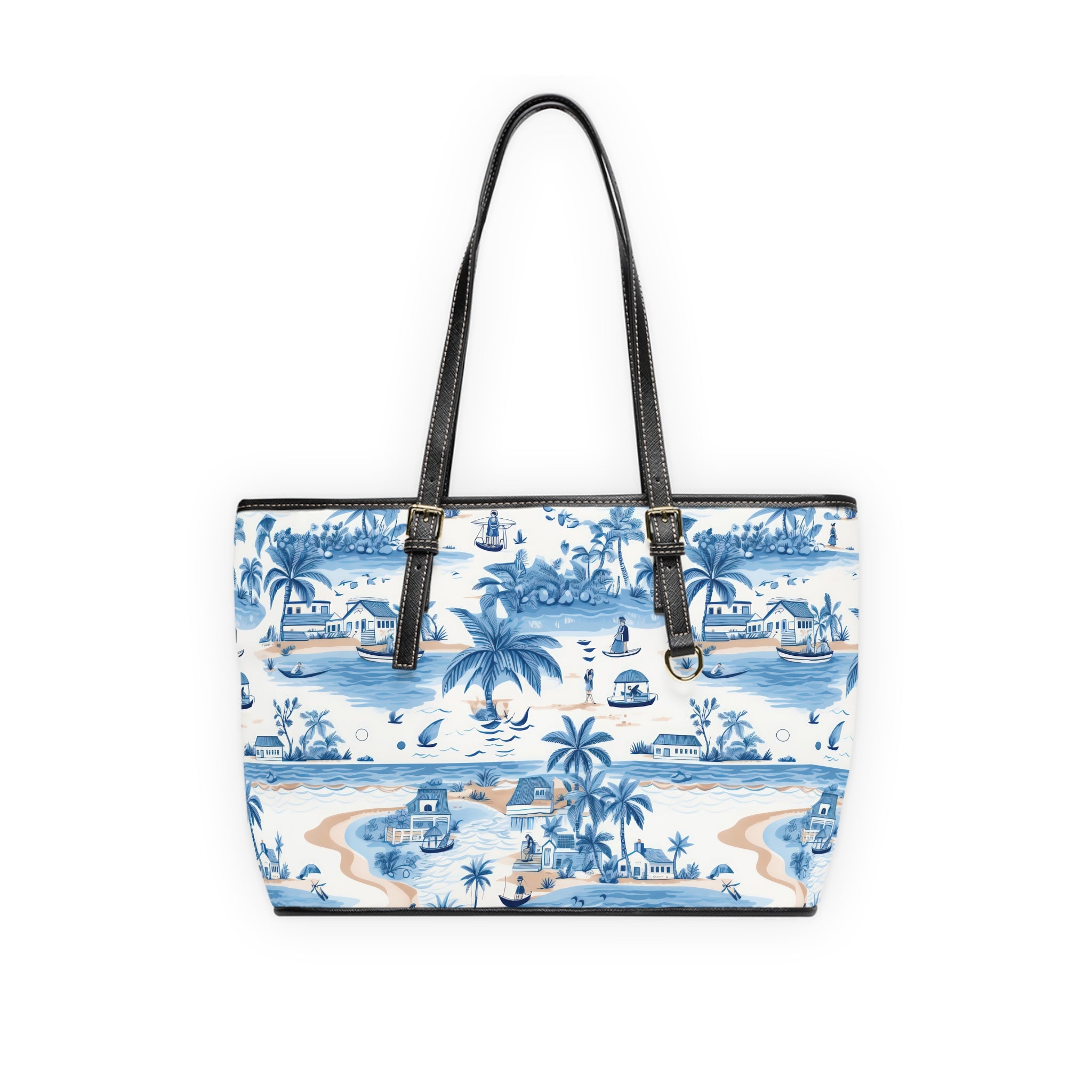 Tropical Blue- PU Leather Shoulder Bag, Tropical Handbag, Beach Tote, Travel Purse, Boho Fashion Bag, Summer Accessory
