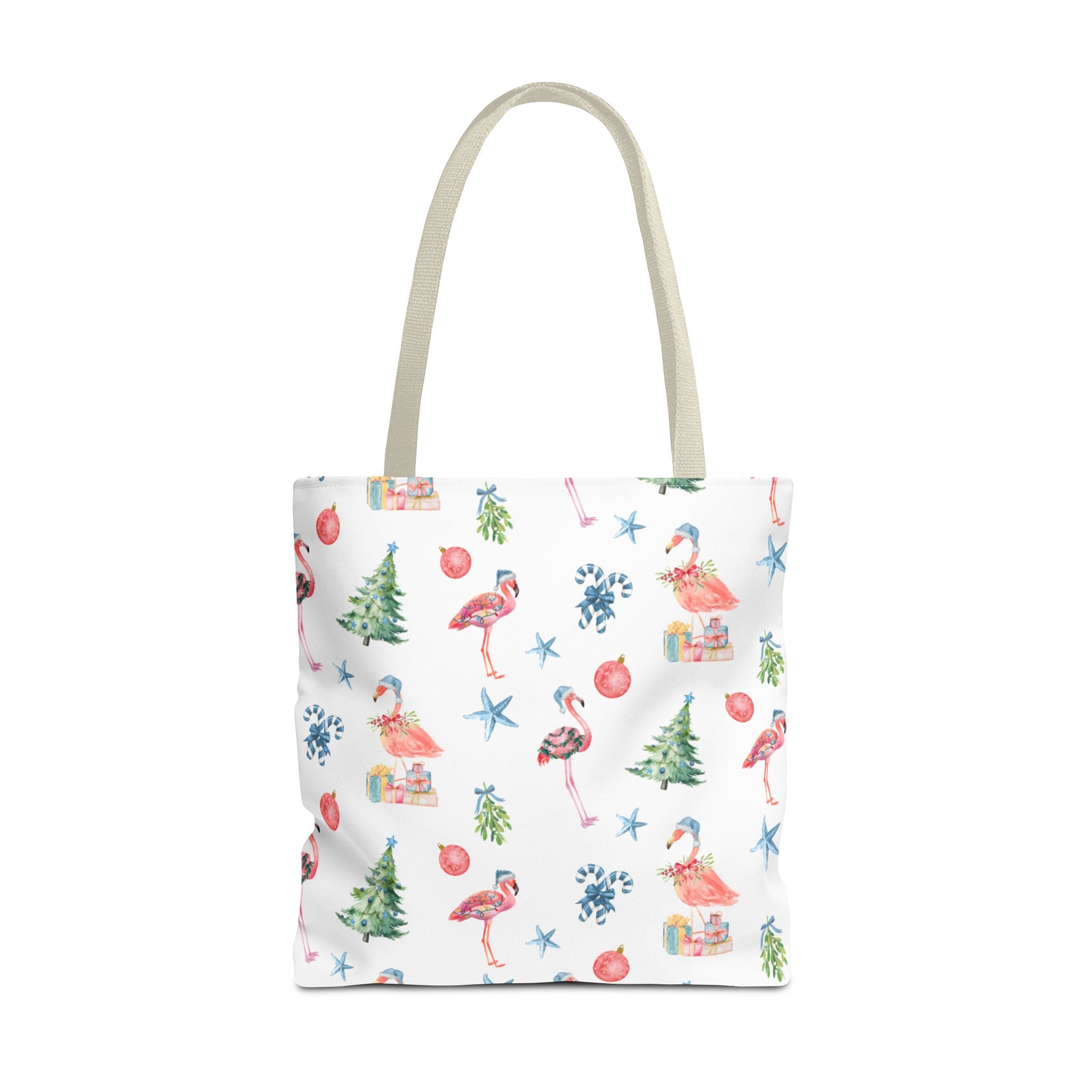 Christmas Flamingo Tote Bag, Holiday Gift, Summer Vibes, Beach Bag, Floral Shopper, Eco-Friendly，Gift Bag, Christmas Tote