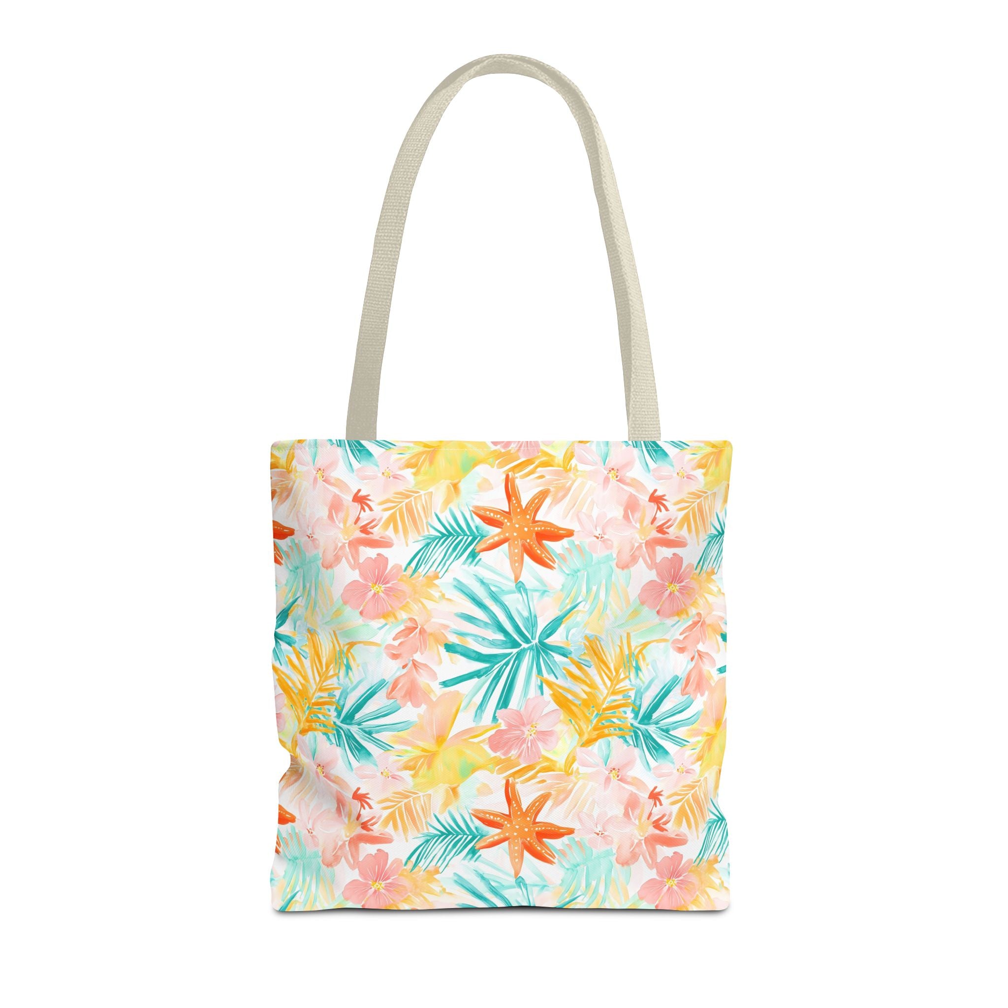 Tropical Starfish- Floral Tote Bag, Summer Beach Bag, Eco-Friendly Shopping Tote, Reusable Grocery Bag, Gift for Her