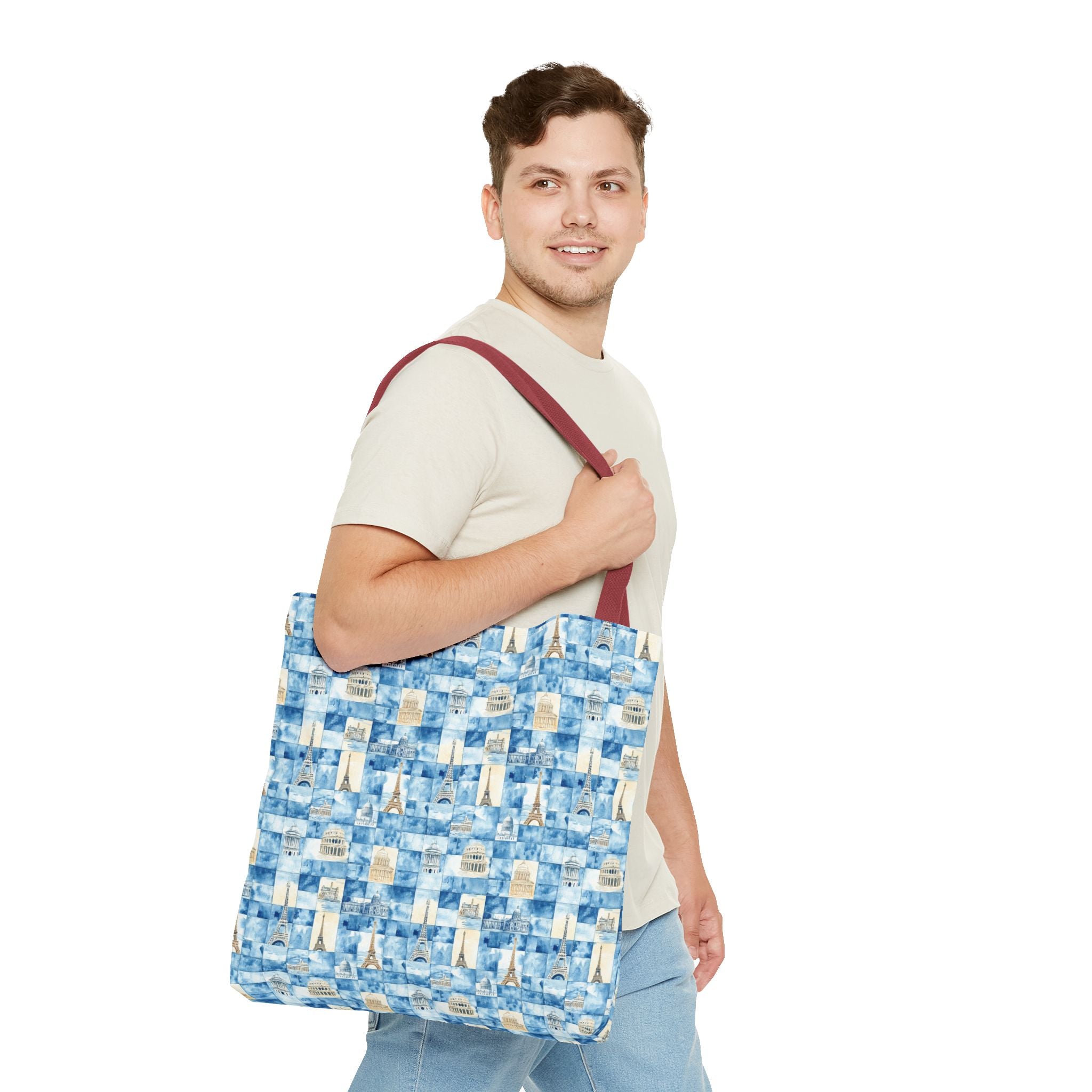 Europe- Chic Tote Bag with Blue Pattern, Stylish Shopping Tote, Beach Bag, Eco-Friendly Tote, Perfect Gift for Her