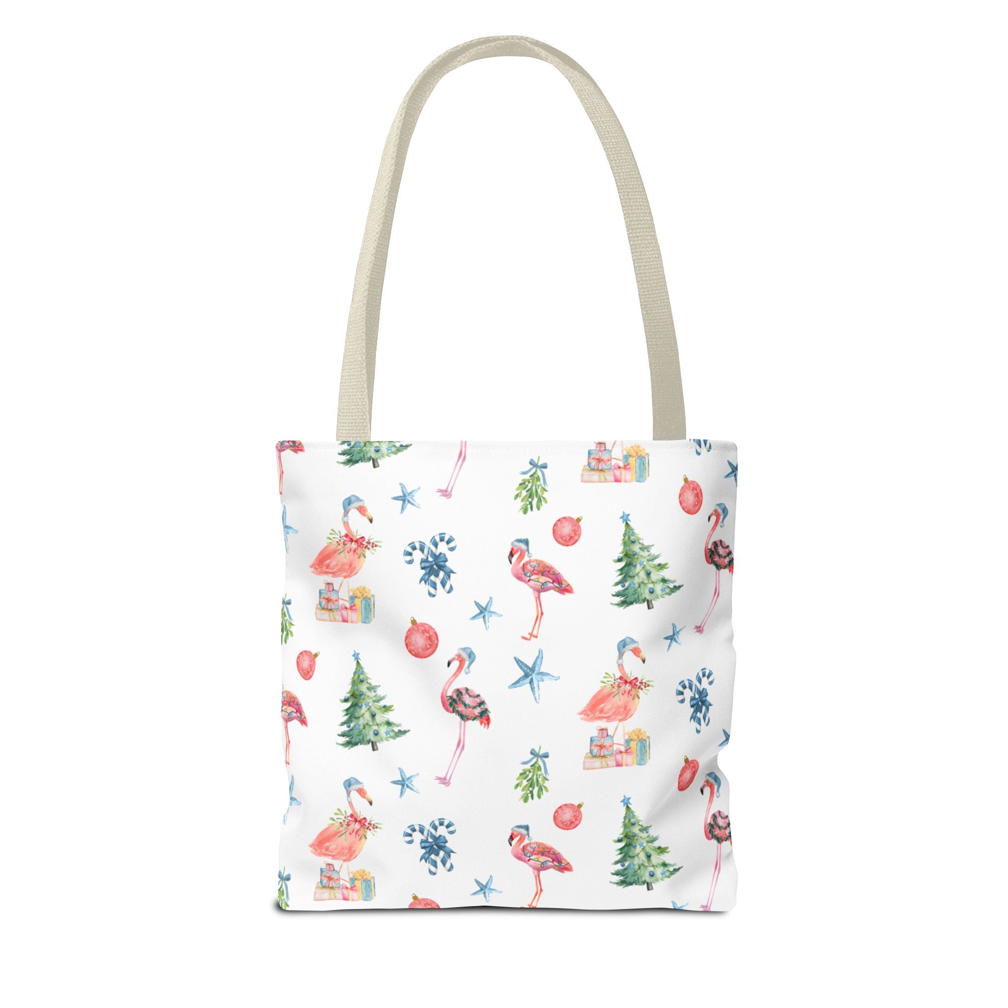 Christmas Flamingo Tote Bag, Holiday Gift, Summer Vibes, Beach Bag, Floral Shopper, Eco-Friendly，Gift Bag, Christmas Tote