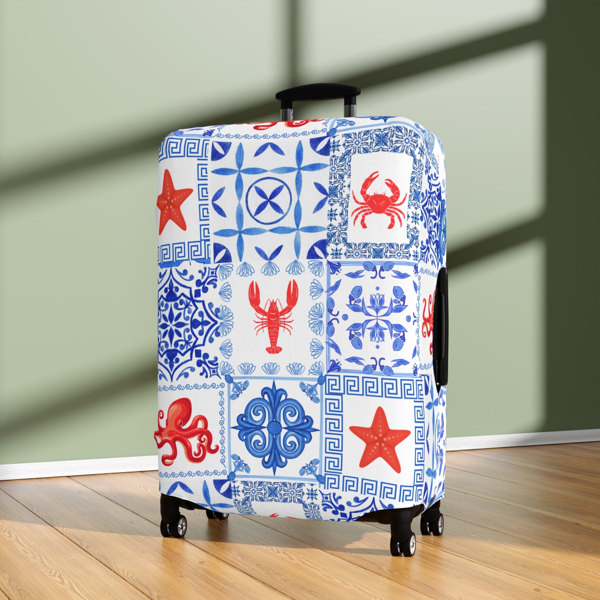 Greek Sea - Stylish Luggage Cover with Nautical Patterns, Travel Accessory, Suitcase Protector, Beach Vacation Gear, Lobster Design