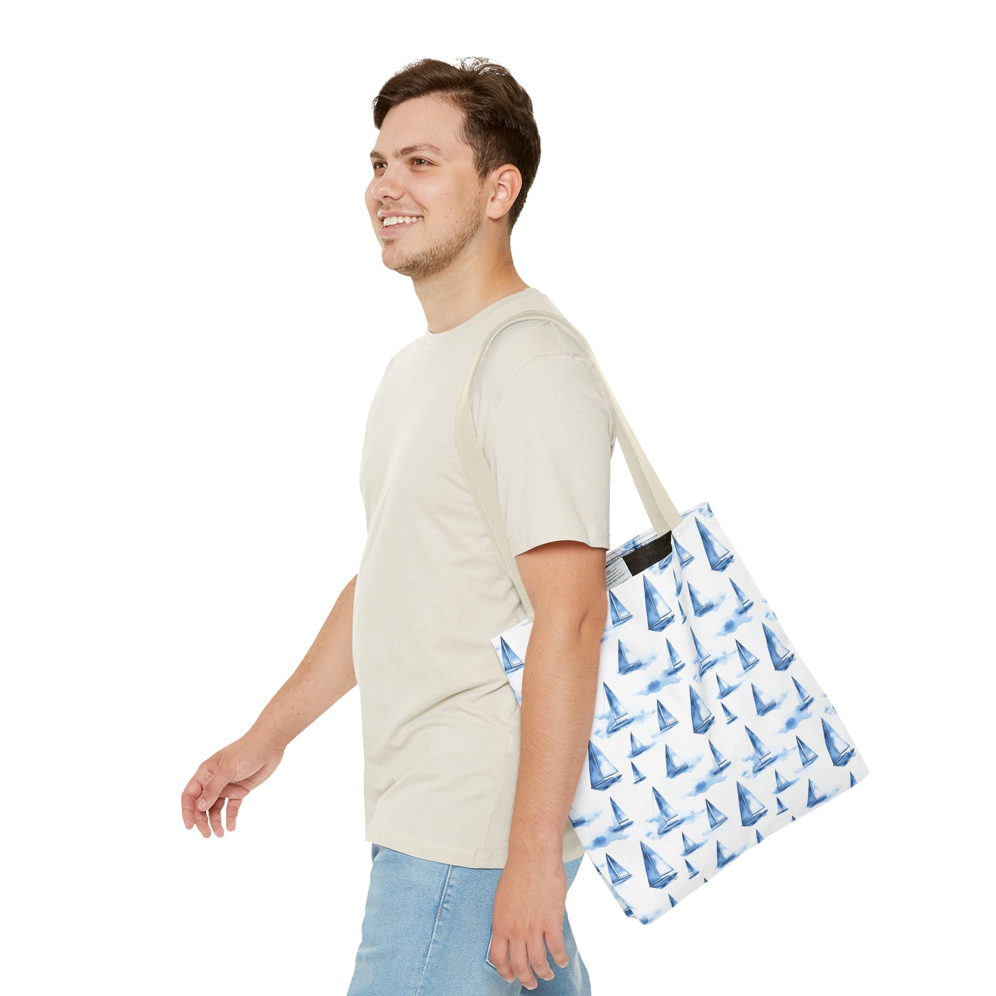 Blue Sail Boat - Nautical Tote Bag, Sailboat Shopping Bag, Beach Tote, Gift for Sailors, Vacation Accessory, Summer Bag