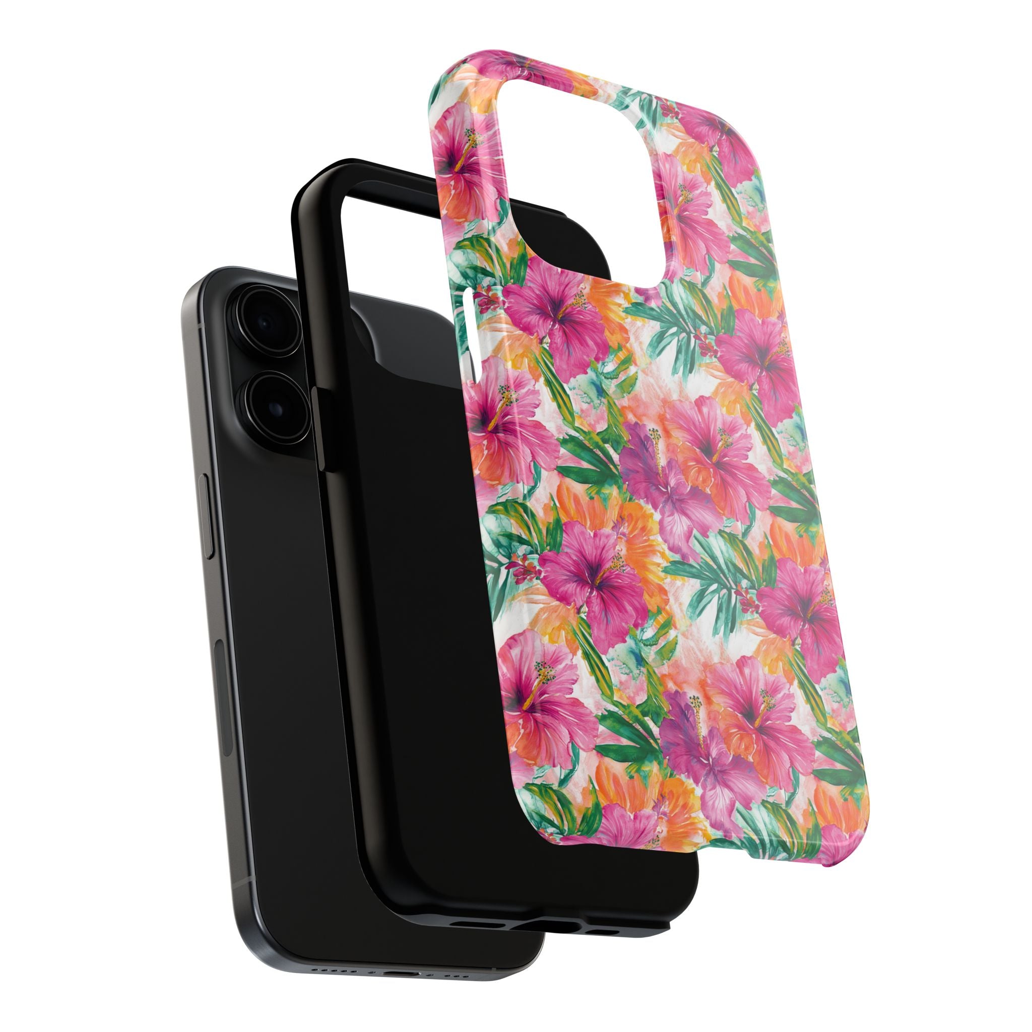 Pink Tropical Floral Phone Case, Tough Waterproof Cover, Summer Vibe Gift, Durable Tech Accessory, Floral Pattern for iPhone, Chic, Stylish