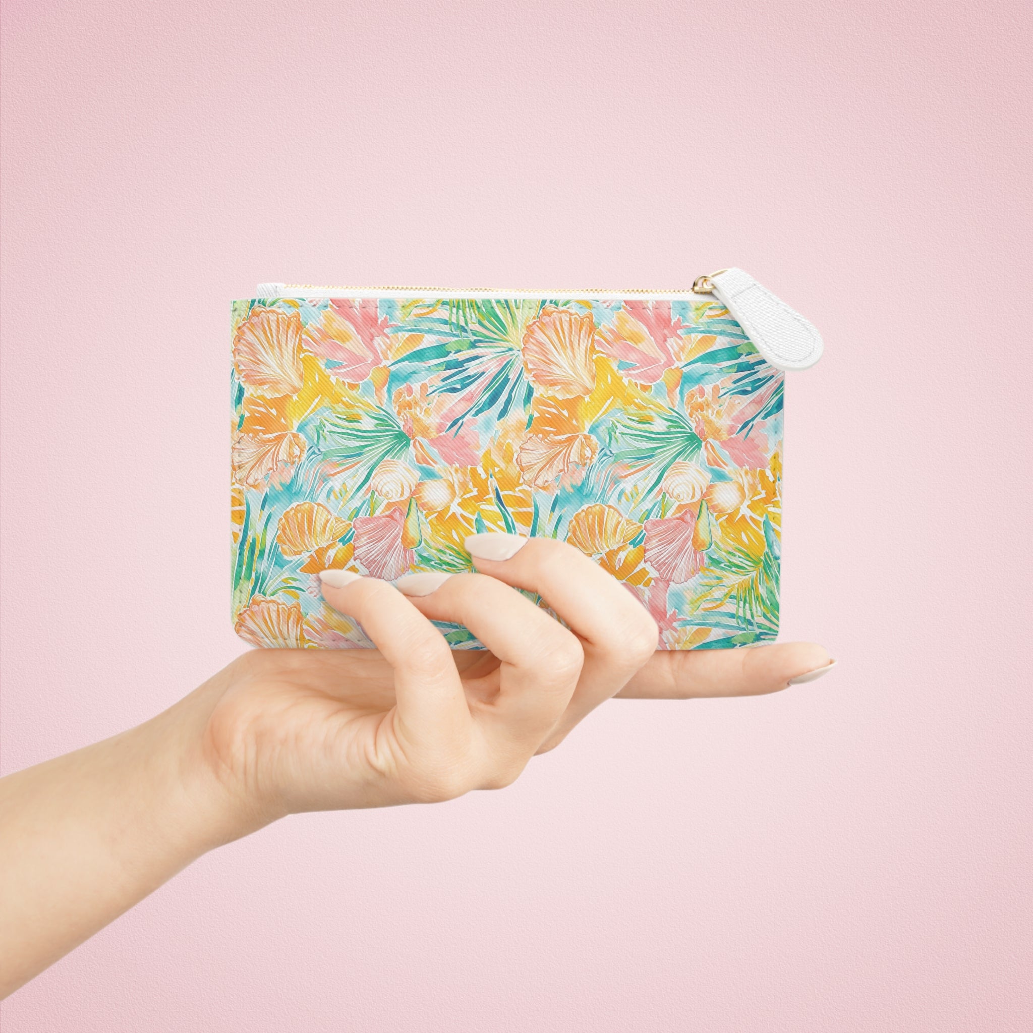 Neon Tropics Mini Vegan Leather Clutch Bag, Tropical floral clutch, Beach Style, Gifts for her