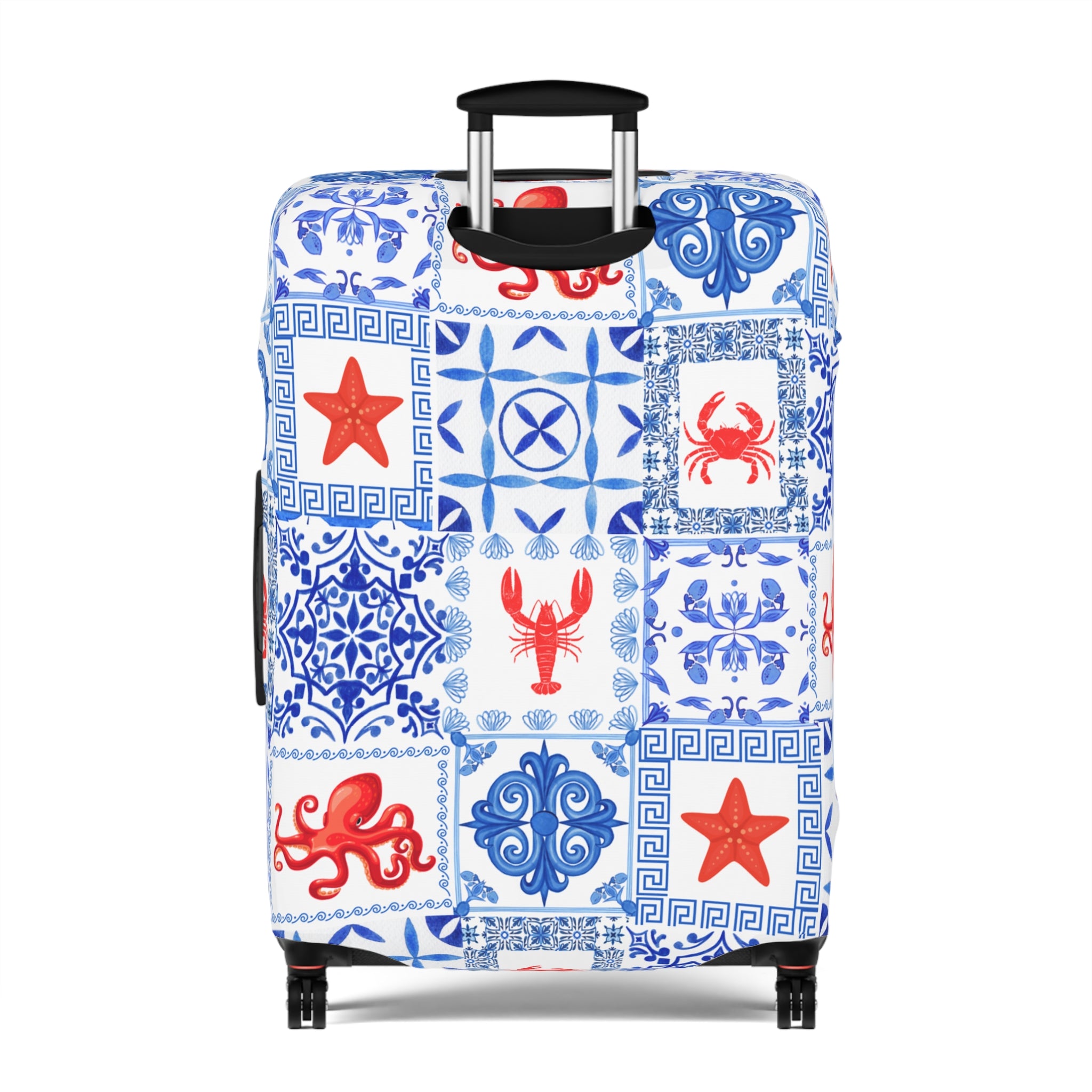 Greek Sea - Stylish Luggage Cover with Nautical Patterns, Travel Accessory, Suitcase Protector, Beach Vacation Gear, Lobster Design