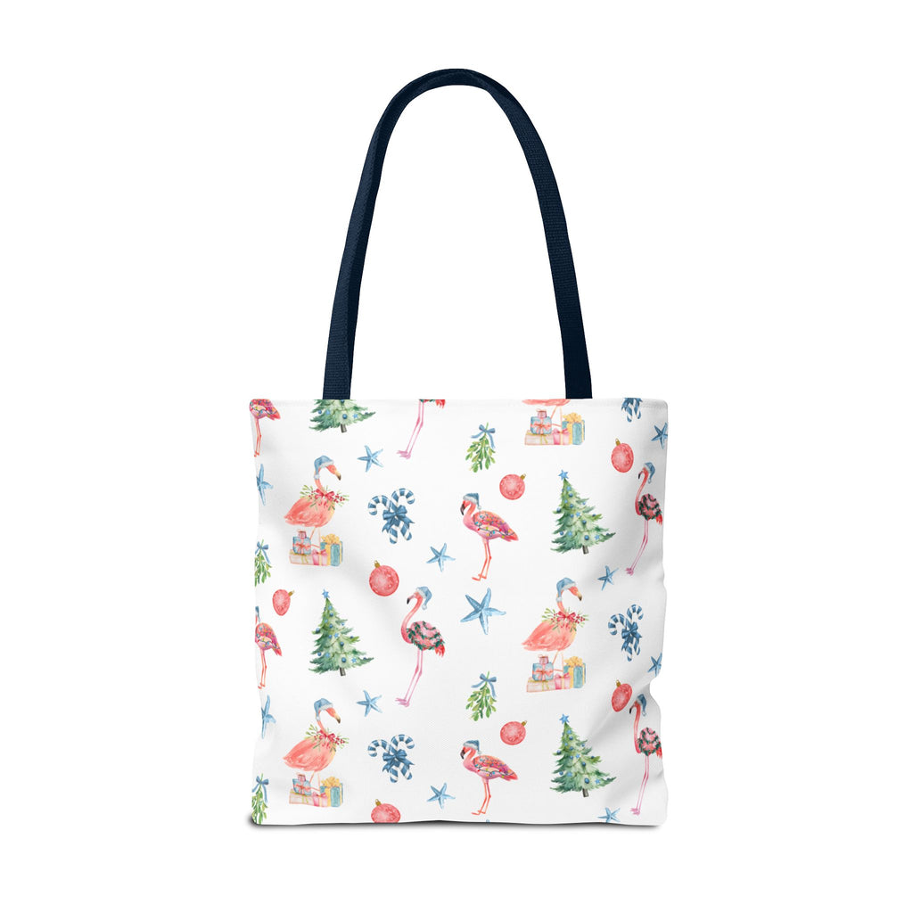 Christmas Flamingo Tote Bag, Holiday Gift, Summer Vibes, Beach Bag, Floral Shopper, Eco-Friendly，Gift Bag, Christmas Tote