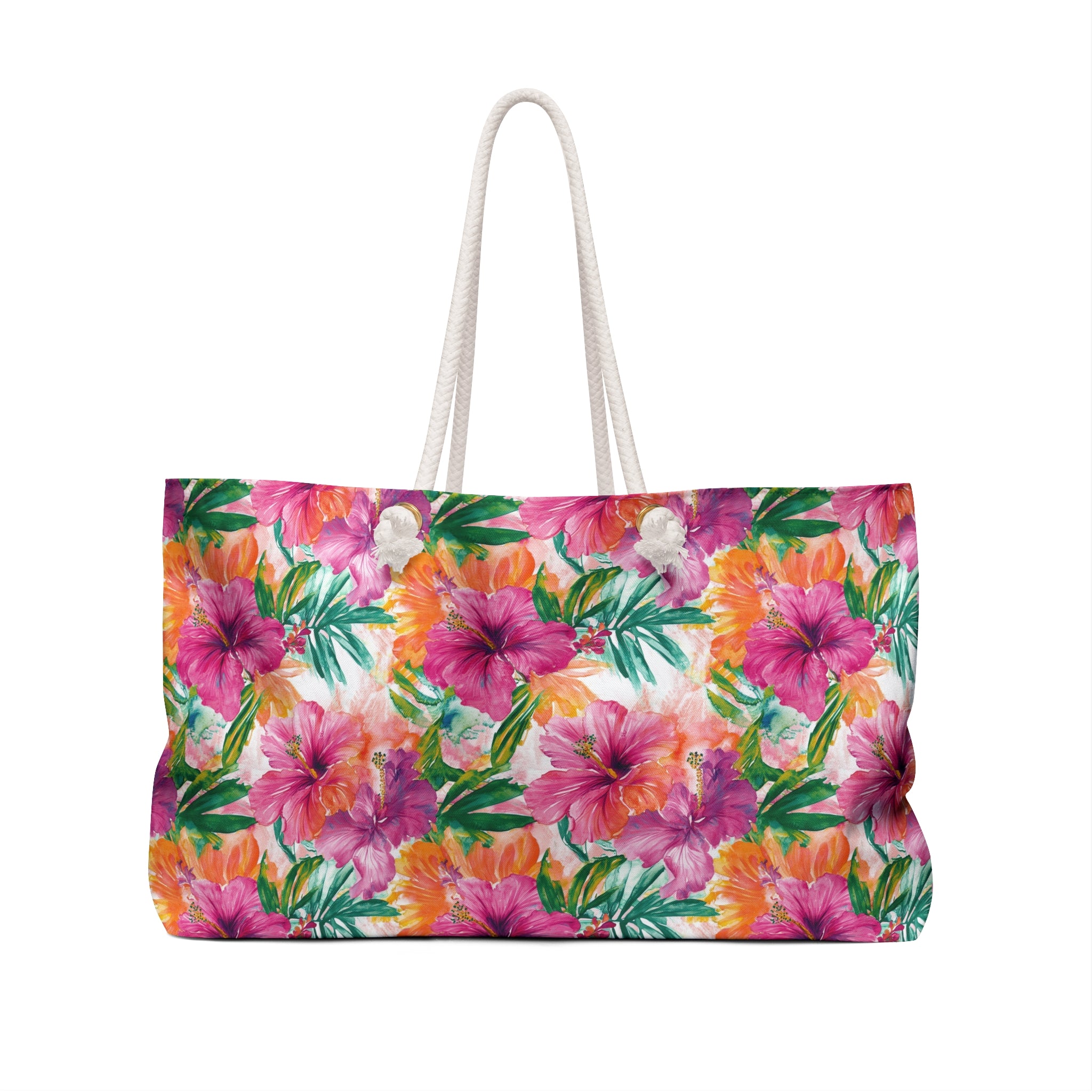 Pink Tropical Floral Weekender Tote Bag, Beach Bag, Beach Tote, Large tote bag, Vacation Bag, Bridesmaid Gift