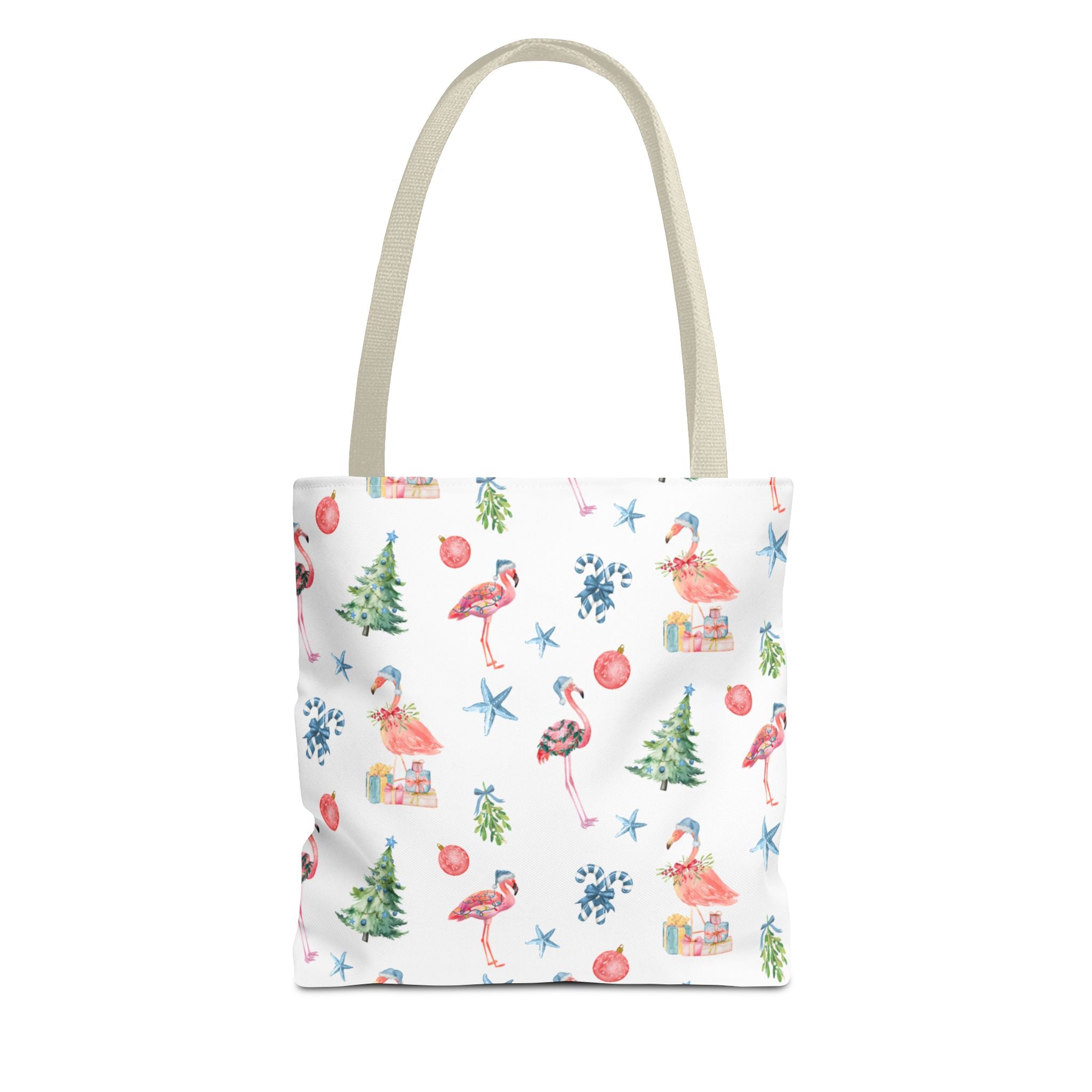 Christmas Flamingo Tote Bag, Holiday Gift, Summer Vibes, Beach Bag, Floral Shopper, Eco-Friendly，Gift Bag, Christmas Tote