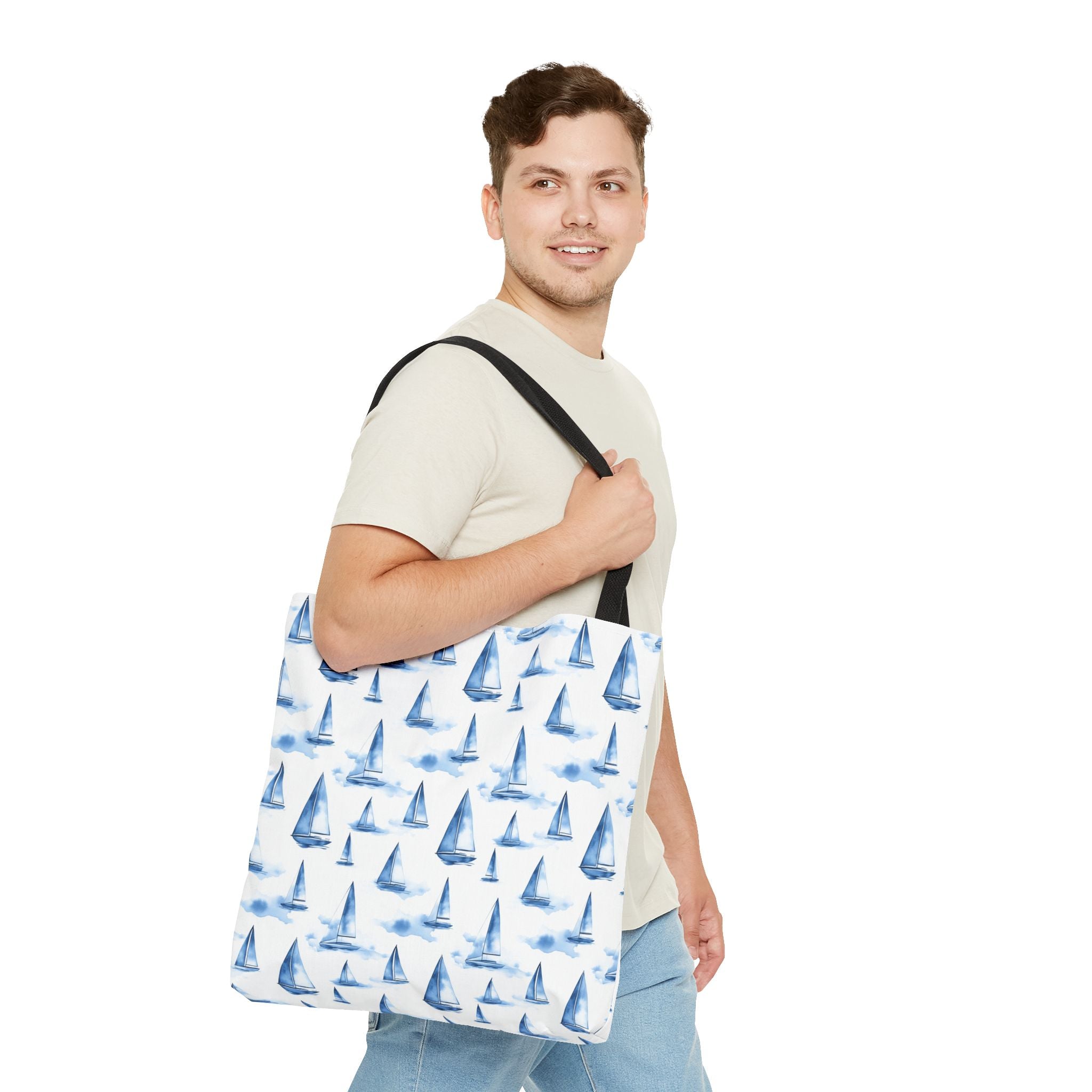 Blue Sail Boat - Nautical Tote Bag, Sailboat Shopping Bag, Beach Tote, Gift for Sailors, Vacation Accessory, Summer Bag