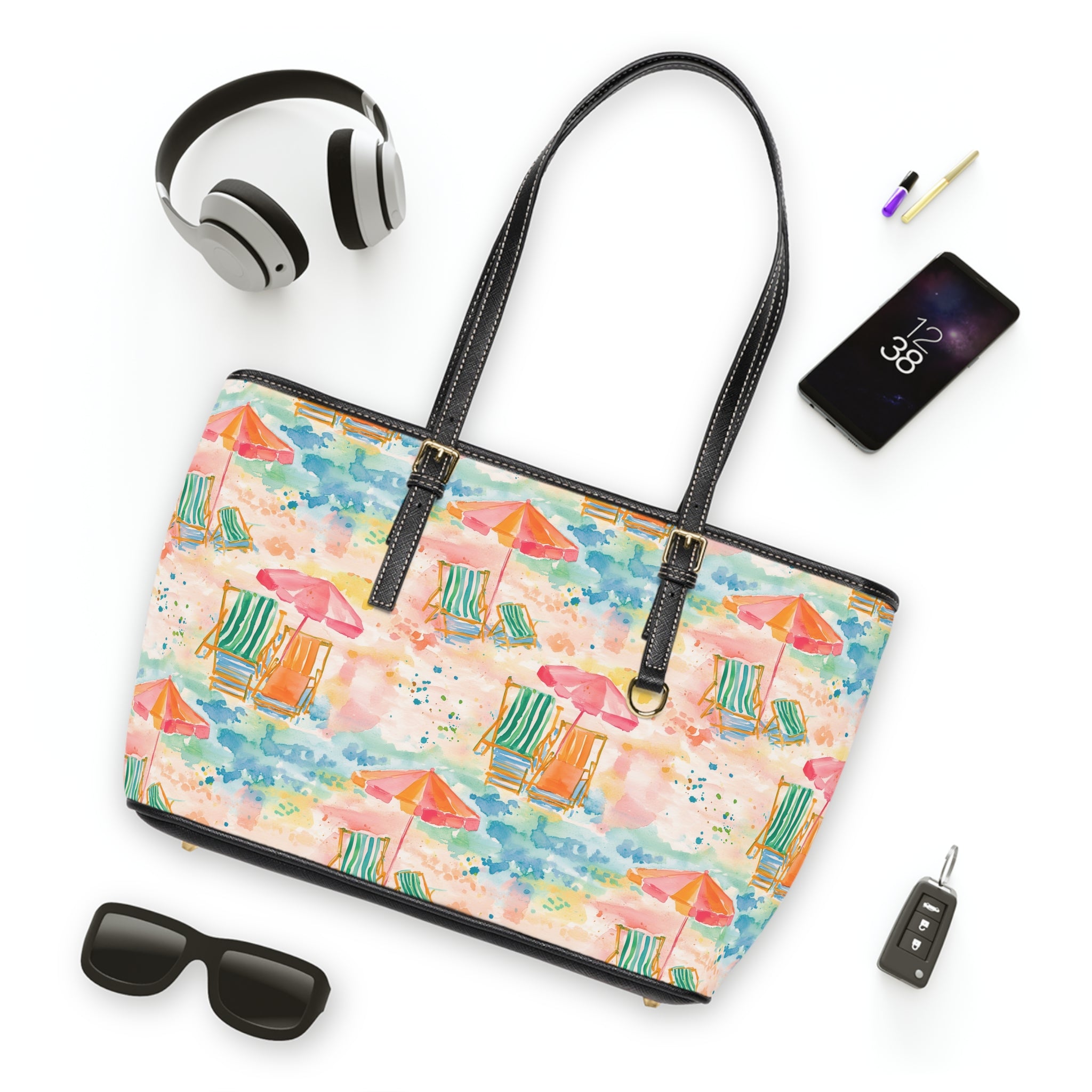 Beach Vibes- PU Leather Shoulder Bag, Summer Tote, Vacation Handbag, Stylish Beach Tote, Colorful Summer Accessory