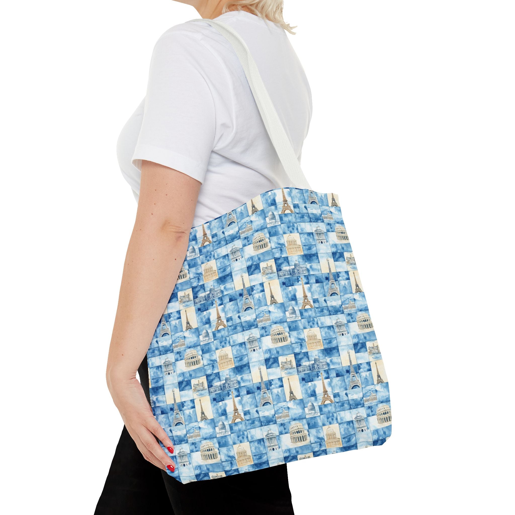 Europe- Chic Tote Bag with Blue Pattern, Stylish Shopping Tote, Beach Bag, Eco-Friendly Tote, Perfect Gift for Her