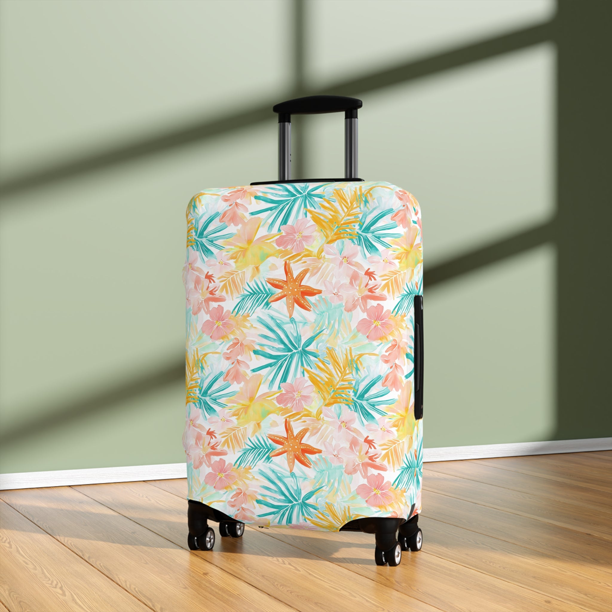 Tropical Starfish - Luggage Cover with Floral Design | Travel Accessory for Vacation | Personalized Suitcase Protector, Beach Gift, Unique Travel Gear