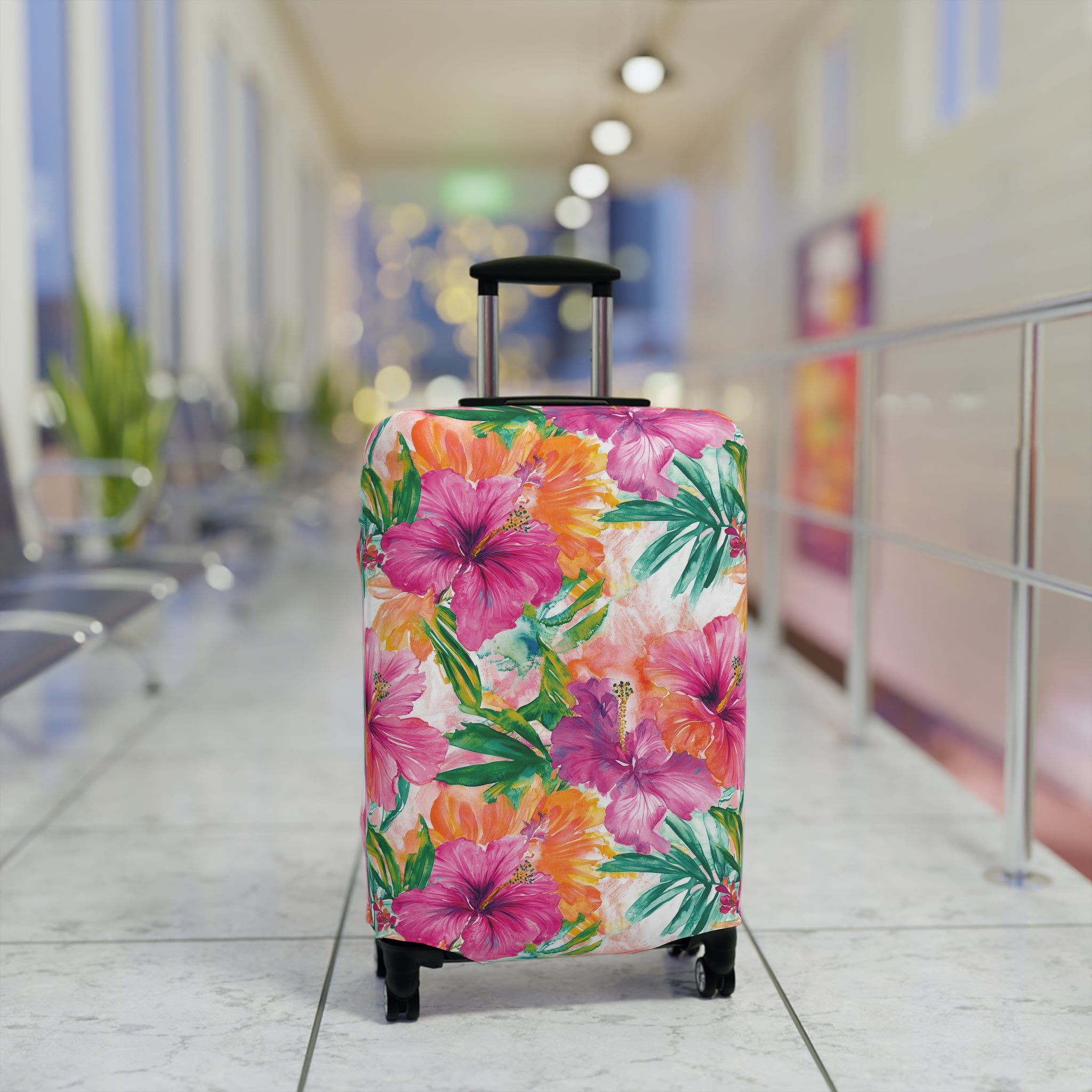 Pink Tropical Floral Luggage Cover - Travel Accessory for Stylish Vacationers, Perfect Gift for Travelers, Summer Escapes, Beach Getaways, [...]