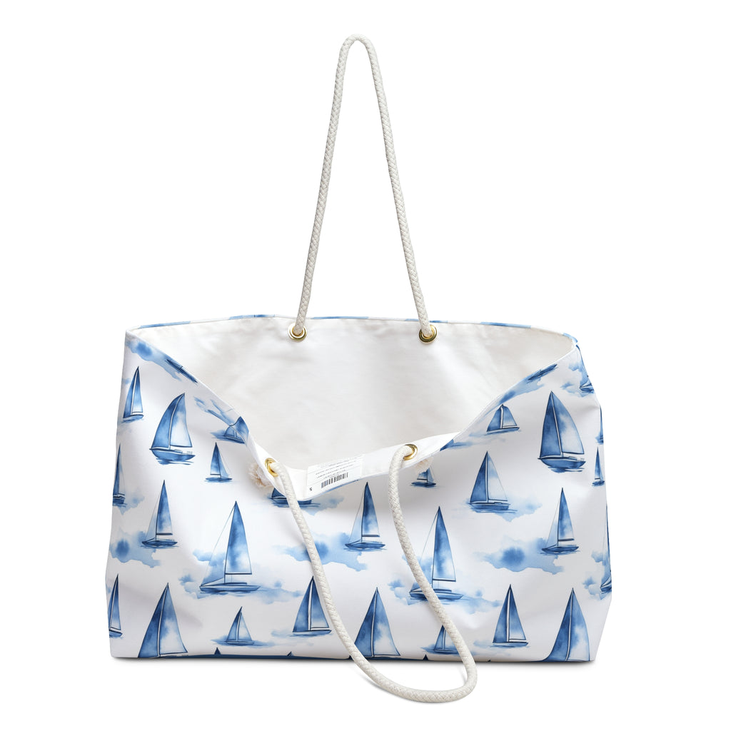 Blue Sailboat Weekender Tote Bag, Beach Bag, Beach Tote, Large tote bag, Vacation Bag, Bridesmaid Gift