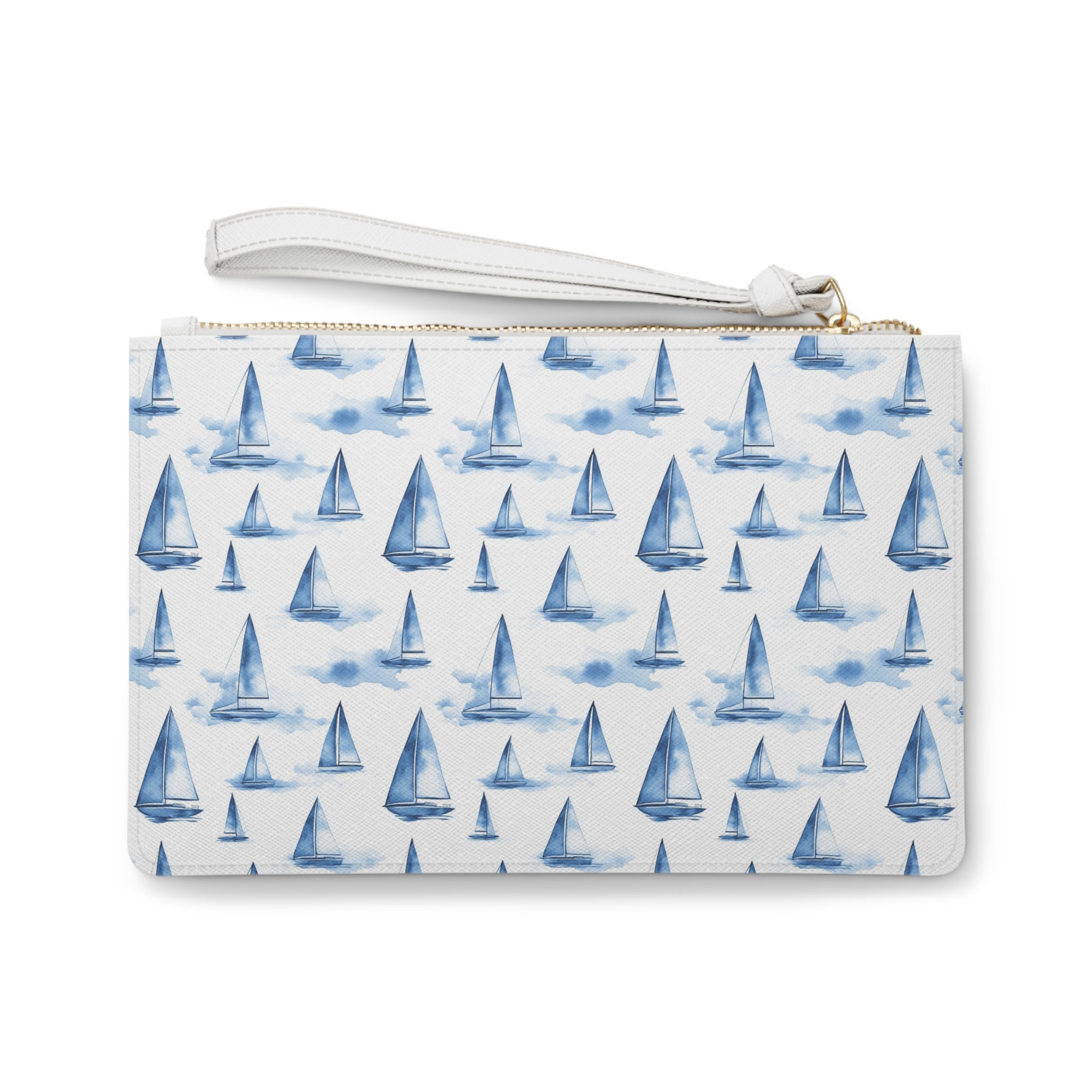 Blue Sailboats Vegan Leather Clutch Bag, Nautical Clutch for Beach Days, Travel Accessory, Gift for Sailors, Summer Essentials, Ocean Vibes
