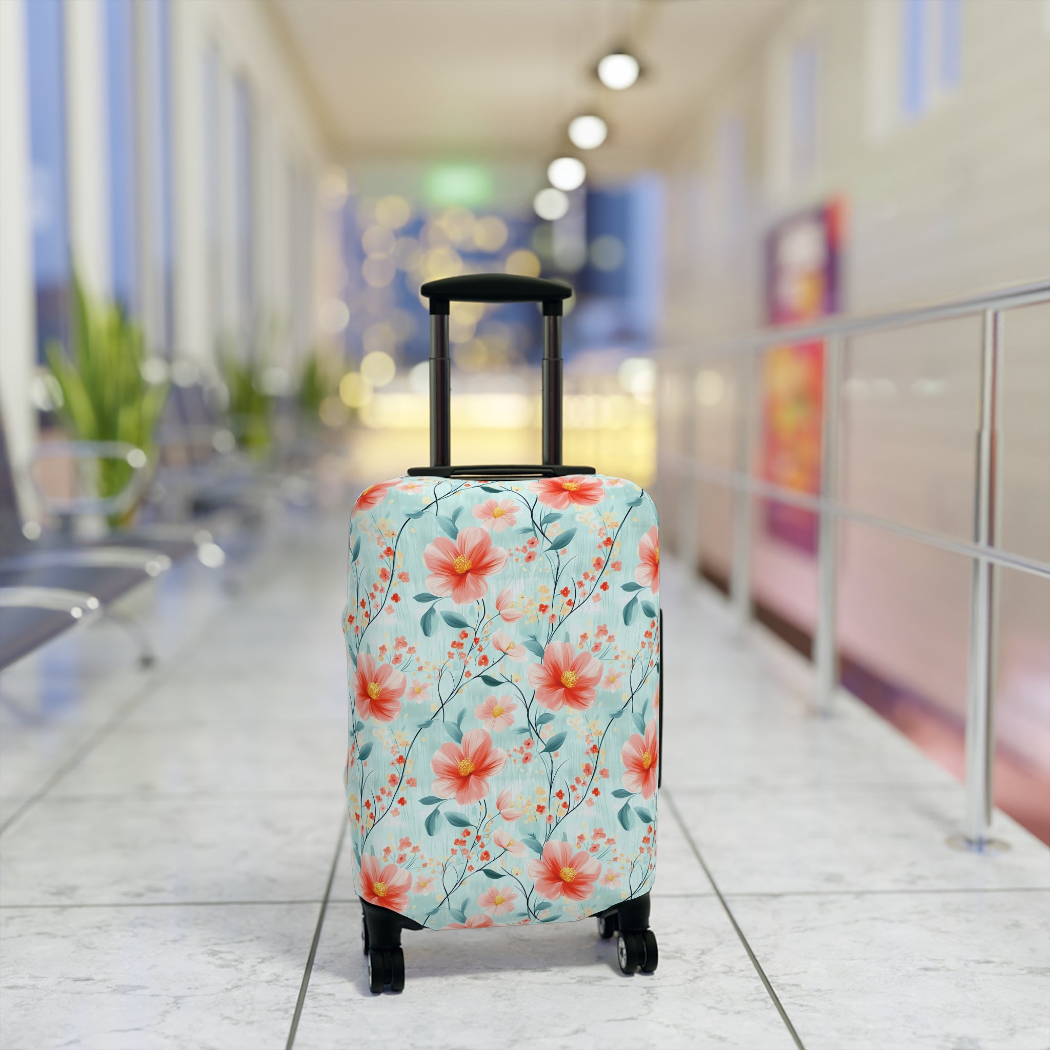 Teal Daisy - Floral Luggage Cover - Travel Accessory for Adventurers, Vacationers & Gift Seekers, Floral Pattern, Travel Essentials, Summer Trips