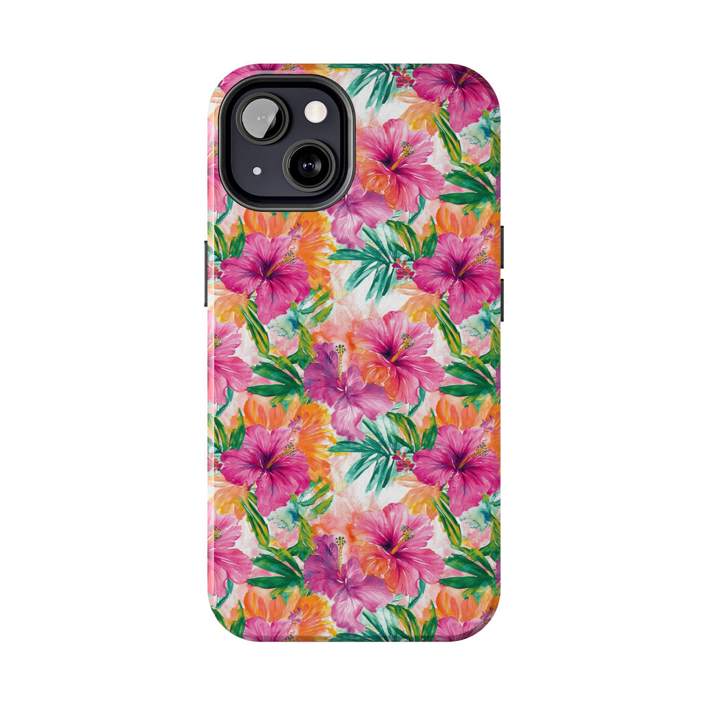 Pink Tropical Floral Phone Case, Tough Waterproof Cover, Summer Vibe Gift, Durable Tech Accessory, Floral Pattern for iPhone, Chic, Stylish