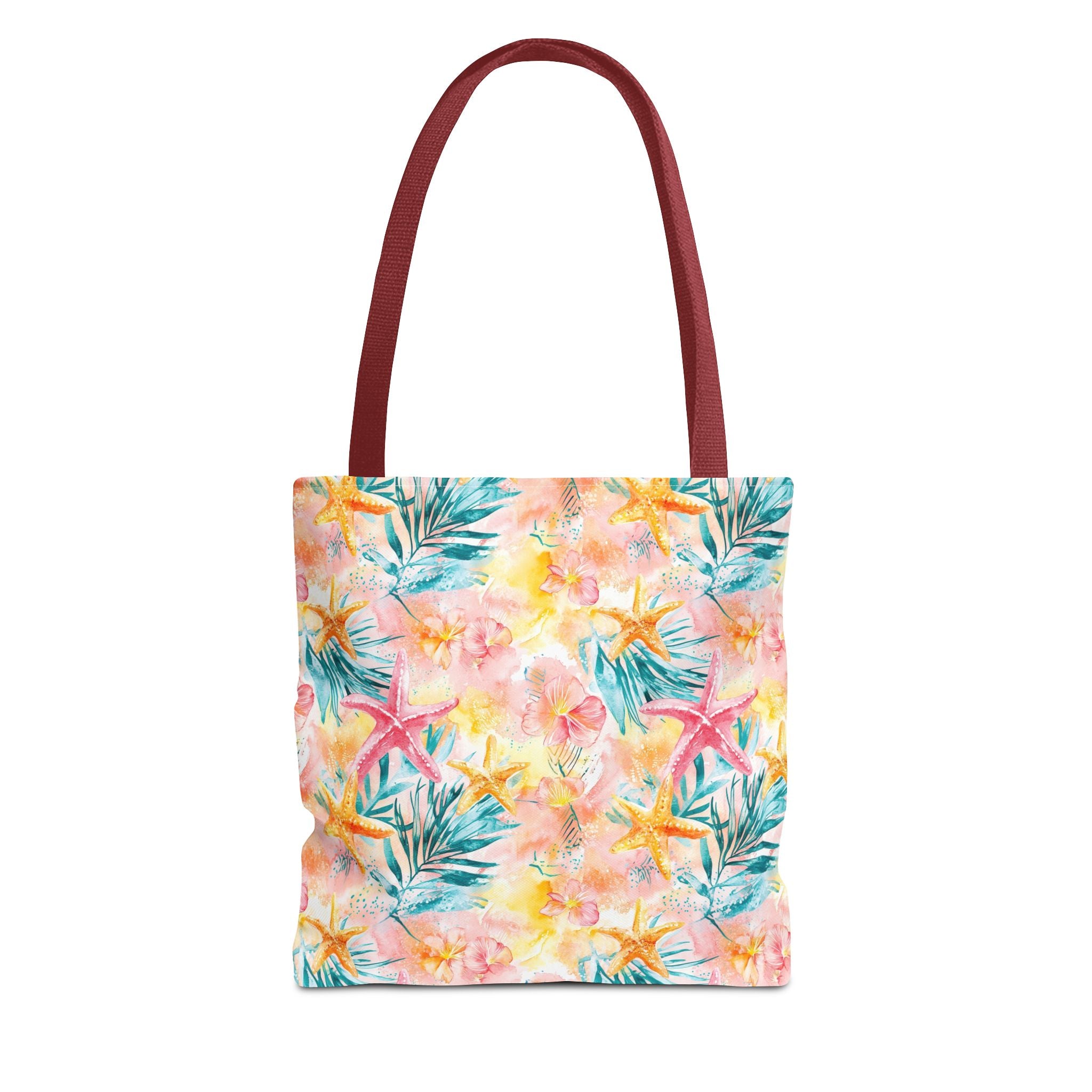 Pink tropical Starfish Tote Bag - Tropical Floral Print, Beach Essentials, Eco-Friendly, Gift for Her, Summer Vibes, Shopping Companion