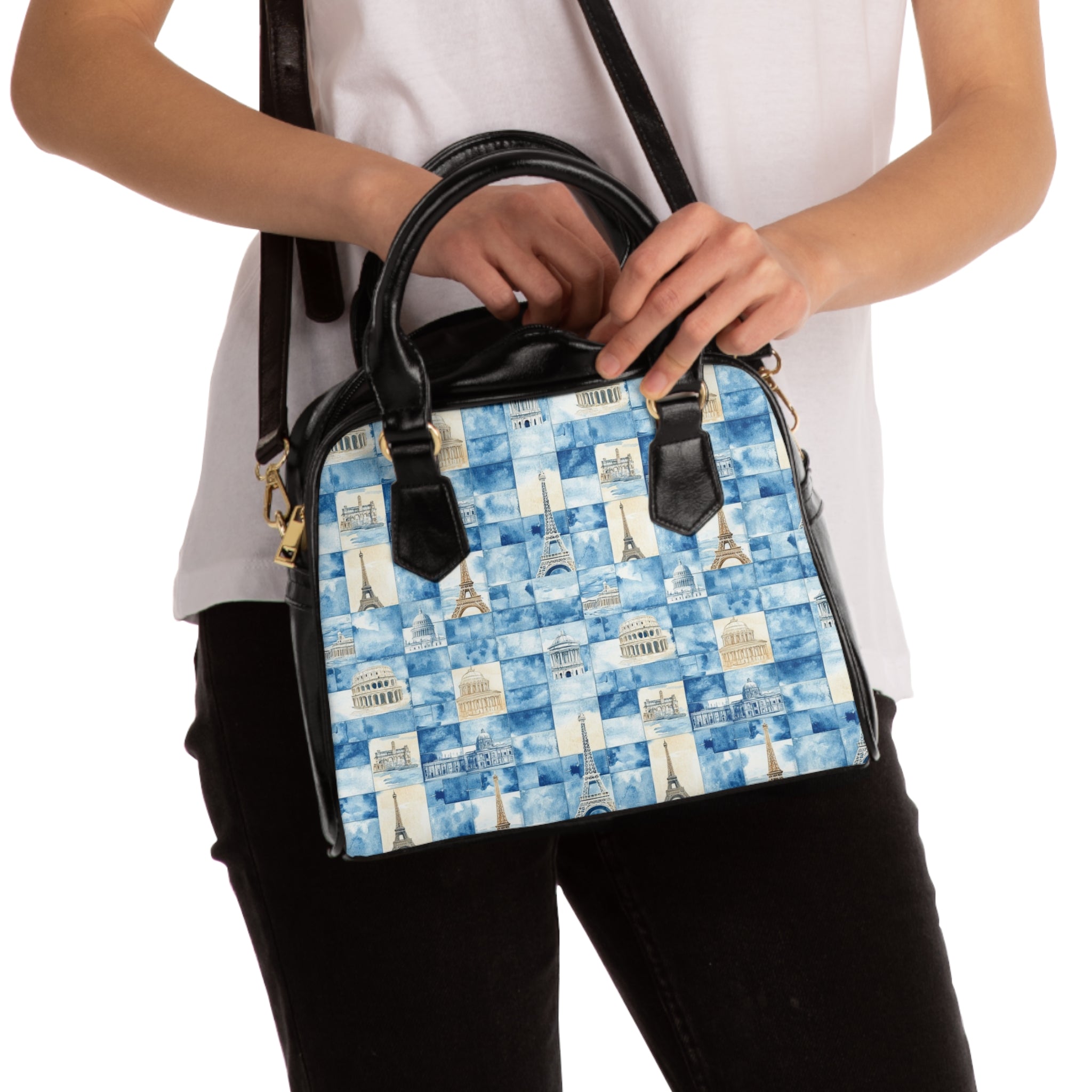 Europe- Chic Travel Shoulder Handbag, Stylish Tote for Everyday, Ideal Gift for Travelers, Fashionable Handbag for City Adventures, Paris-Themed Bag