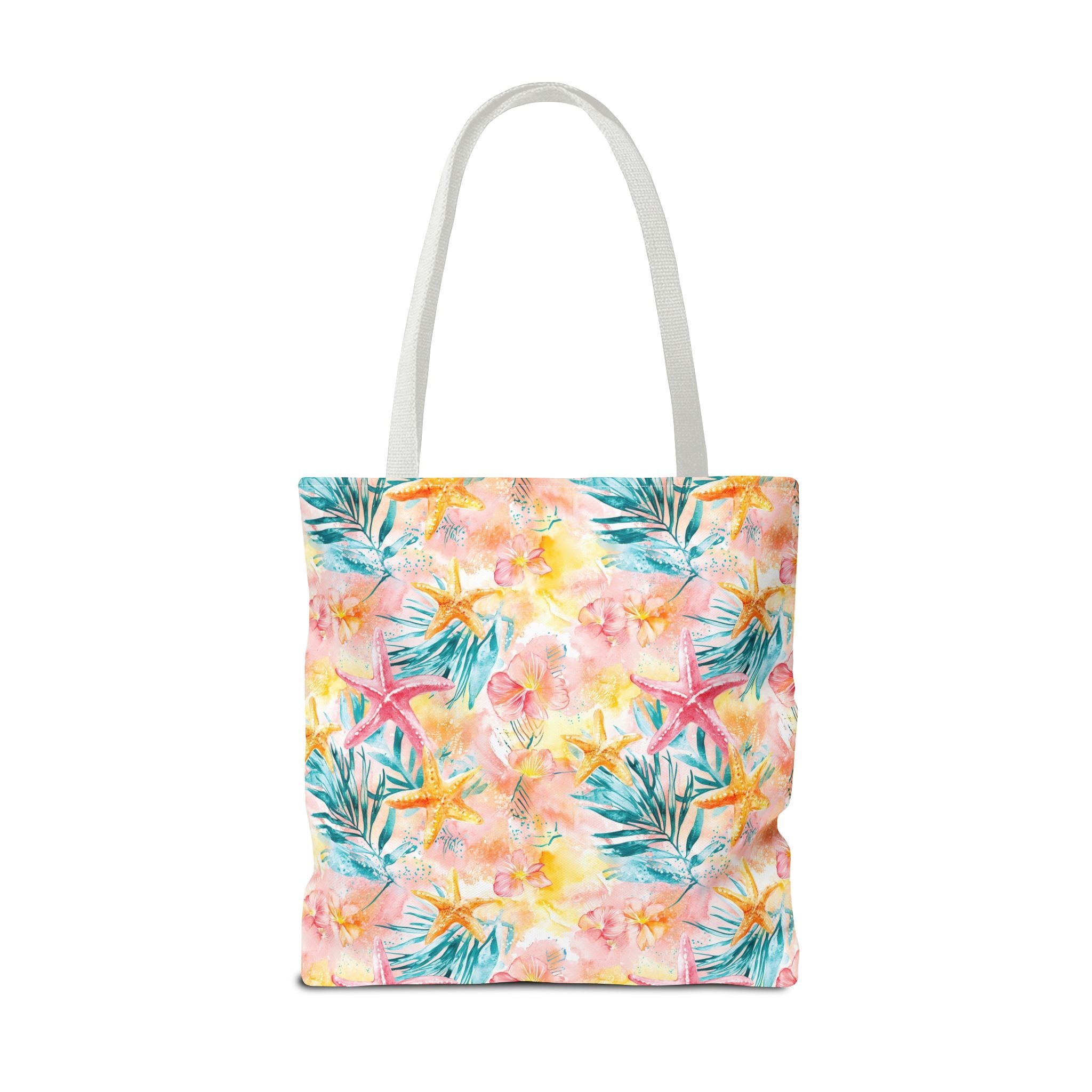 Pink tropical Starfish Tote Bag - Tropical Floral Print, Beach Essentials, Eco-Friendly, Gift for Her, Summer Vibes, Shopping Companion