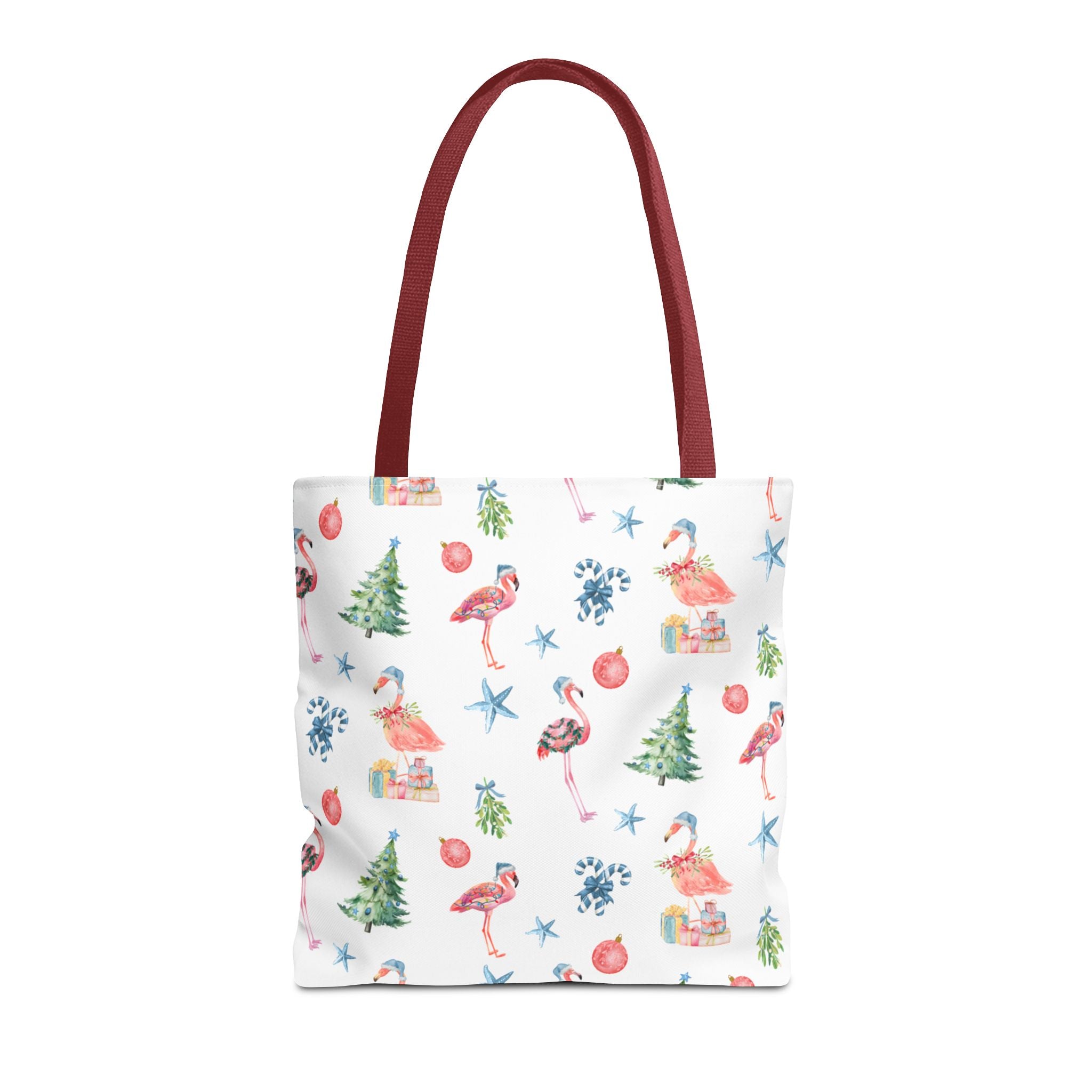 Christmas Flamingo Tote Bag, Holiday Gift, Summer Vibes, Beach Bag, Floral Shopper, Eco-Friendly，Gift Bag, Christmas Tote