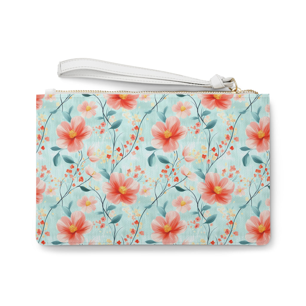 Teal Daisy Vegan Leather Clutch Bag - Stylish Pouch, Makeup Organizer, Evening Bag, Gift for Her, Bridesmaid Accessory