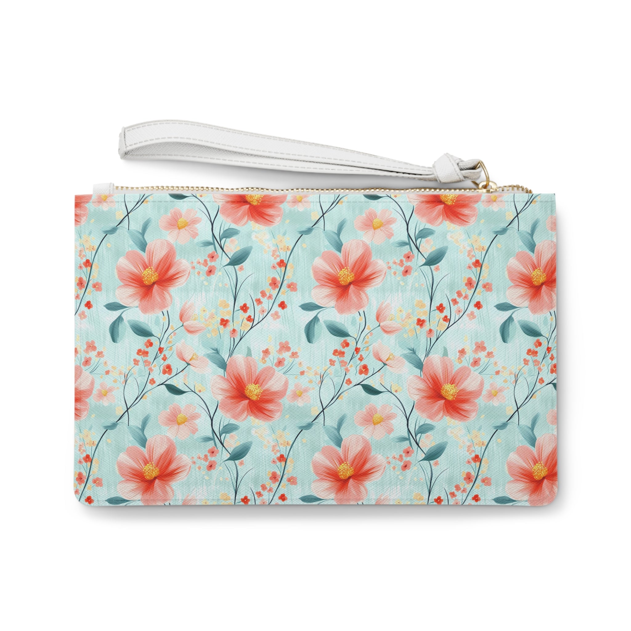 Teal Daisy Vegan Leather Clutch Bag - Stylish Pouch, Makeup Organizer, Evening Bag, Gift for Her, Bridesmaid Accessory