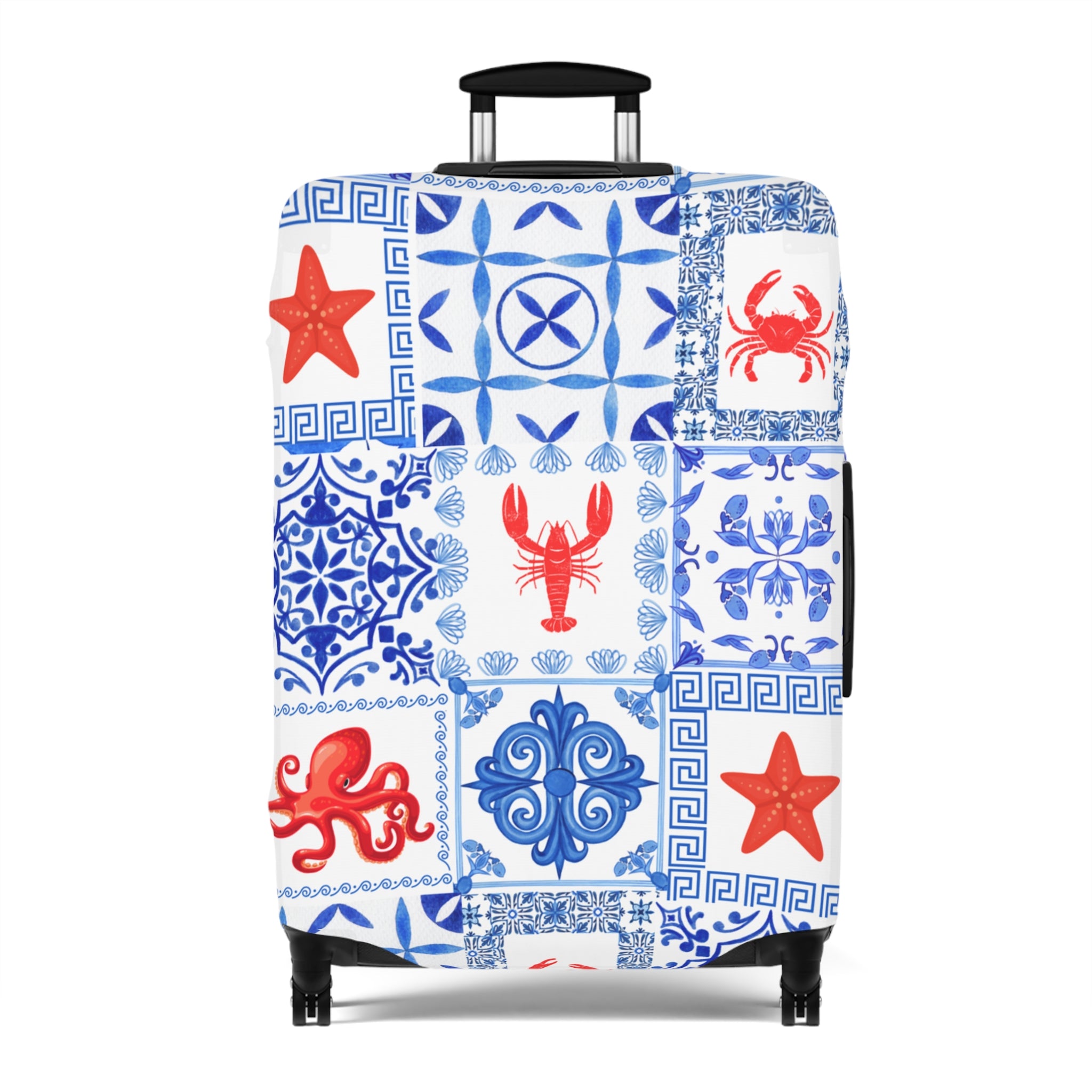 Greek Sea - Stylish Luggage Cover with Nautical Patterns, Travel Accessory, Suitcase Protector, Beach Vacation Gear, Lobster Design