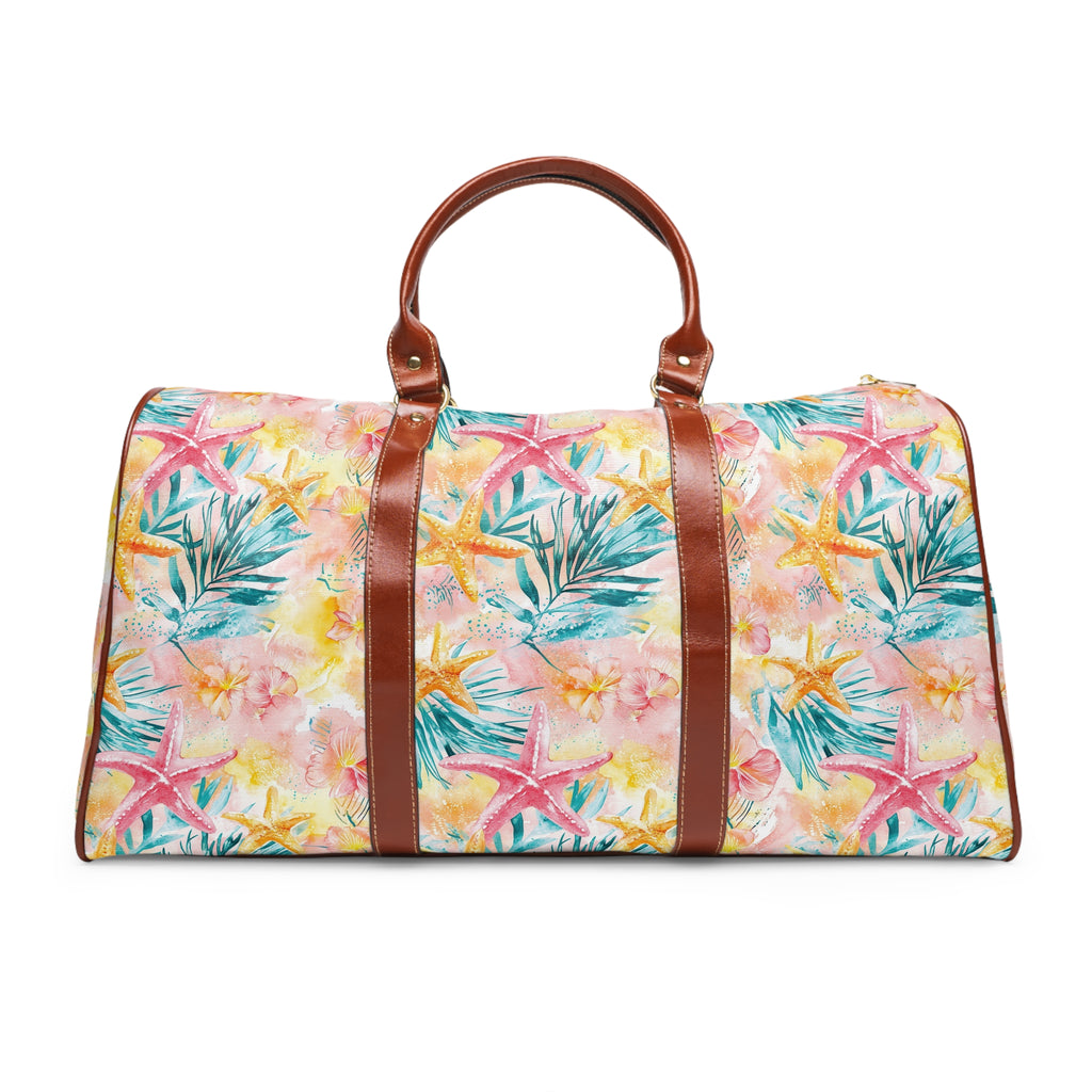 Pink Tropical Starfish- Stylish Waterproof Travel Bag, Beach Bag, Gym Tote, Weekend Getaway Bag, Floral Luggage, Perfect for Summer Adventures