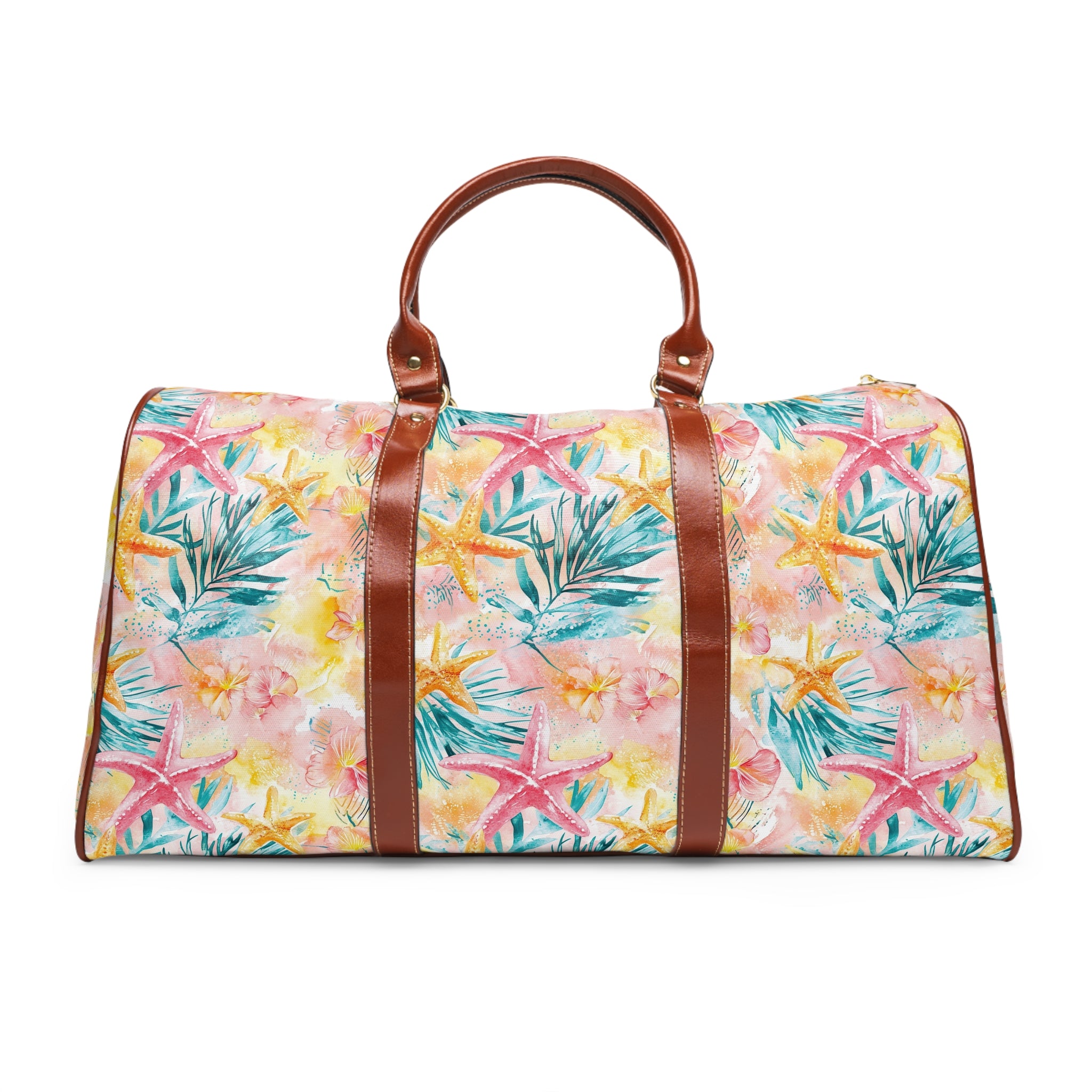 Pink Tropical Starfish- Stylish Waterproof Travel Bag, Beach Bag, Gym Tote, Weekend Getaway Bag, Floral Luggage, Perfect for Summer Adventures