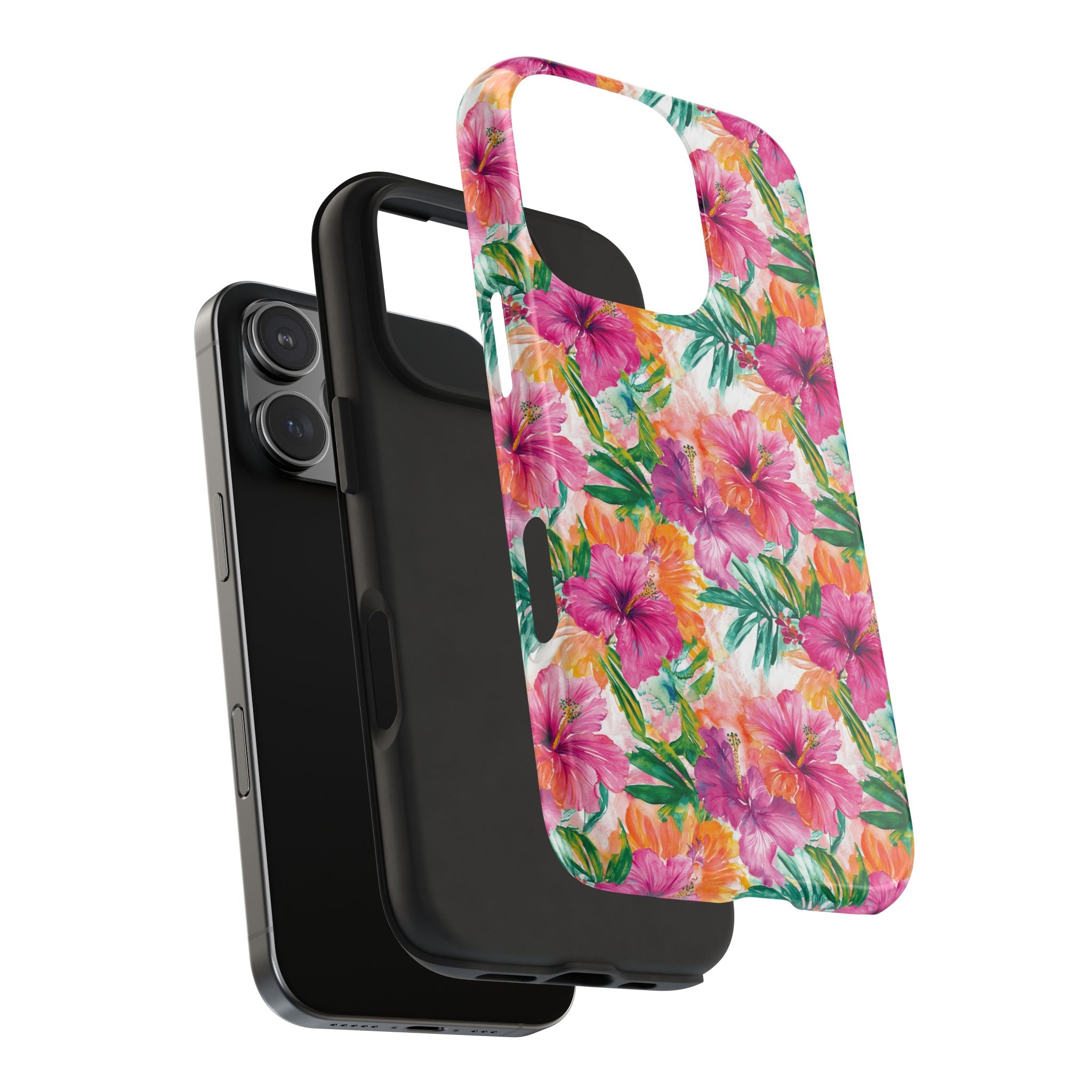 Pink Tropical Floral Phone Case, Tough Waterproof Cover, Summer Vibe Gift, Durable Tech Accessory, Floral Pattern for iPhone, Chic, Stylish