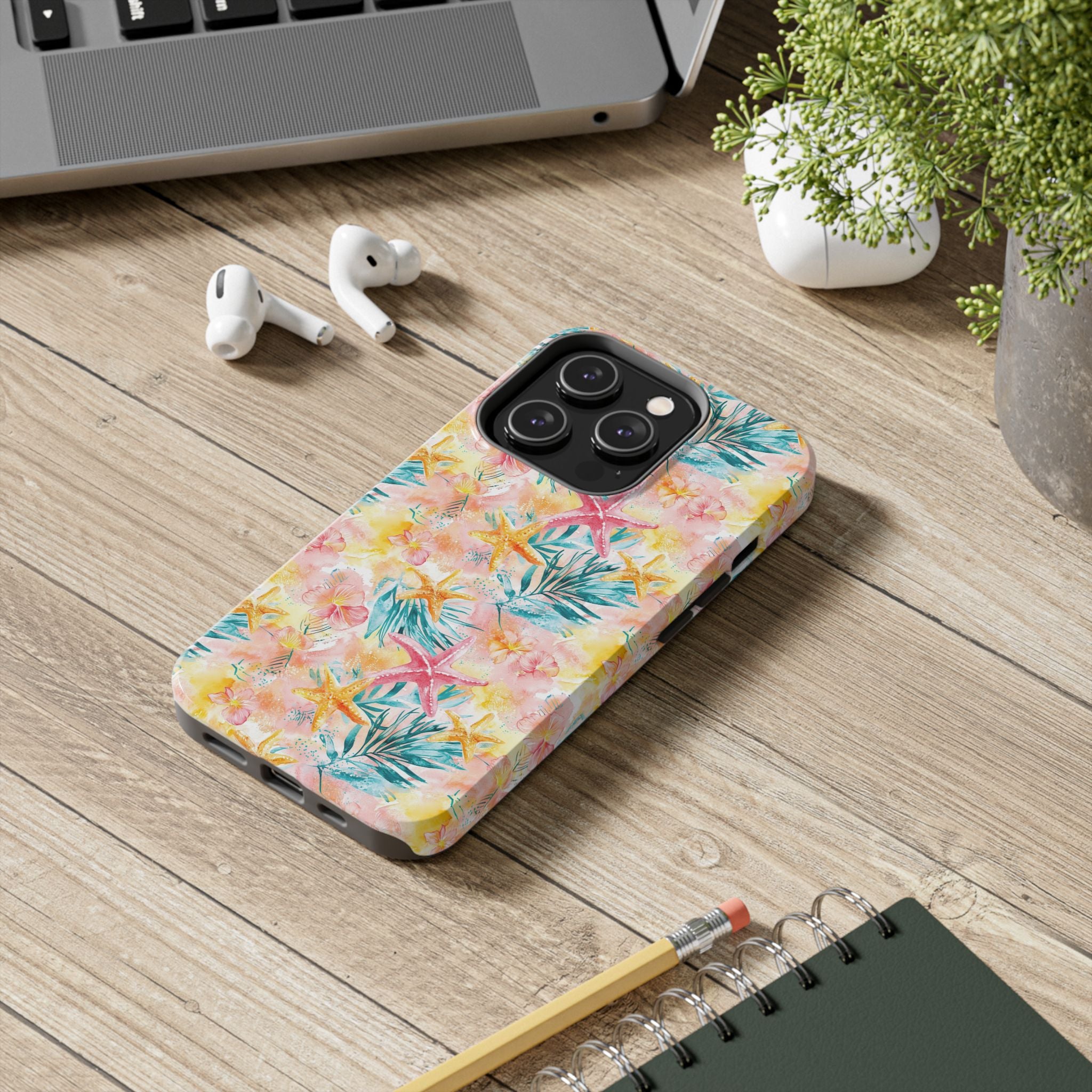 Pink Tropical Starfish- Floral Tough Phone Case - Durable Protection with a Beach Vibe, Perfect Gift for Summer Lovers, Ideal for Vacation, Fun, Stylish