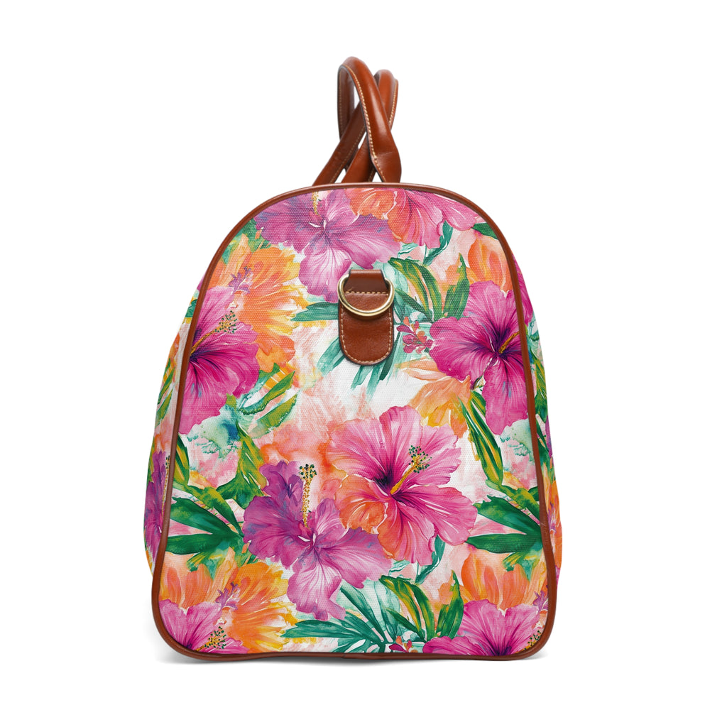 Pink tropical floral- Floral Waterproof Travel Bag, Perfect for Weekend Getaways, Gym, and Beach Trips, Stylish Luggage for Adventurers
