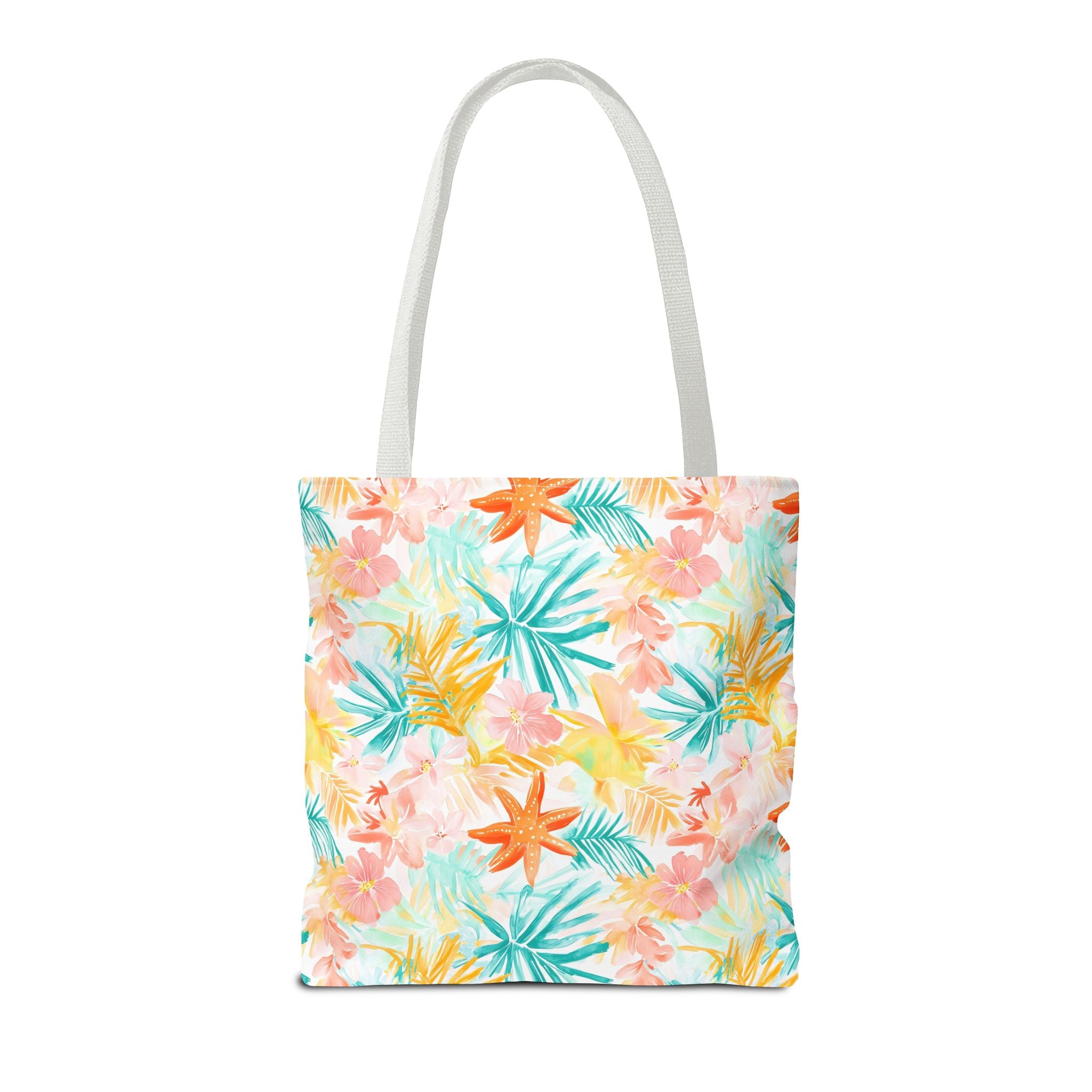 Tropical Starfish- Floral Tote Bag, Summer Beach Bag, Eco-Friendly Shopping Tote, Reusable Grocery Bag, Gift for Her