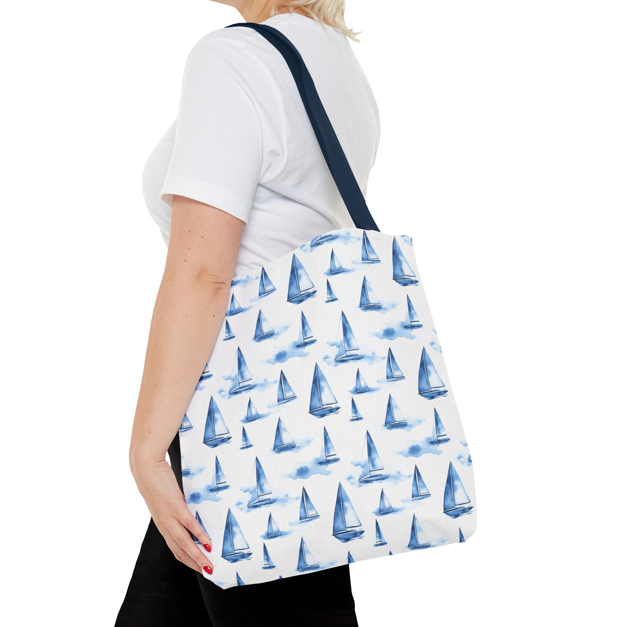 Blue Sail Boat - Nautical Tote Bag, Sailboat Shopping Bag, Beach Tote, Gift for Sailors, Vacation Accessory, Summer Bag
