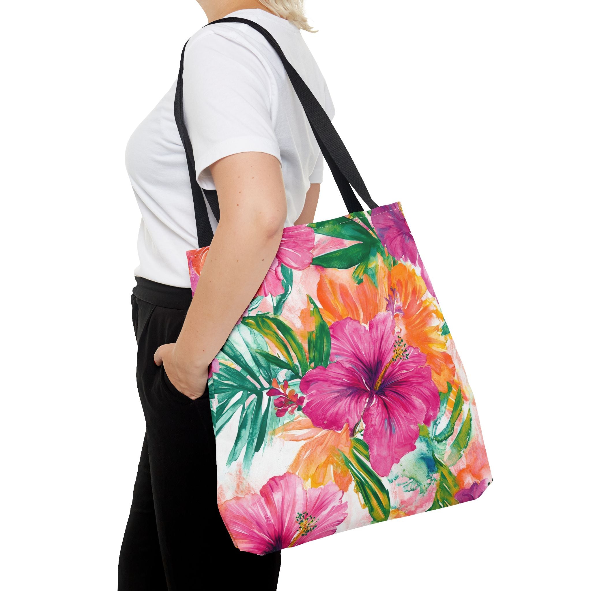 Pink Torpical Floral Tote Bag | Perfect for Beach Days, Shopping, or Gifts | Eco-Friendly, Lightweight, Summer Vibes, Travel Essential