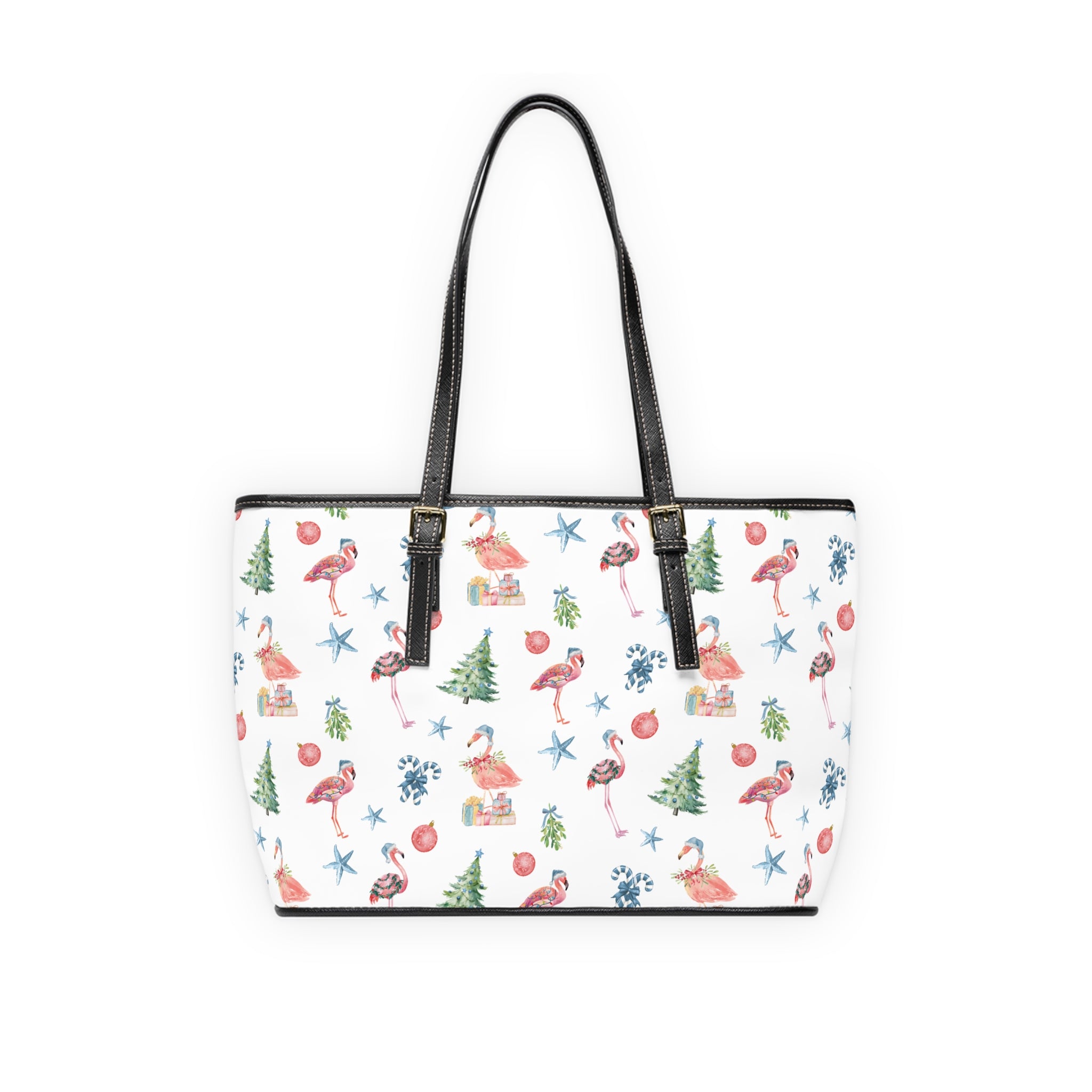 Christmas Flamingo Shoulder Bag, PU Leather Tote, Holiday Handbag, Christmas Gift, Tropical Vibes, Summer Style