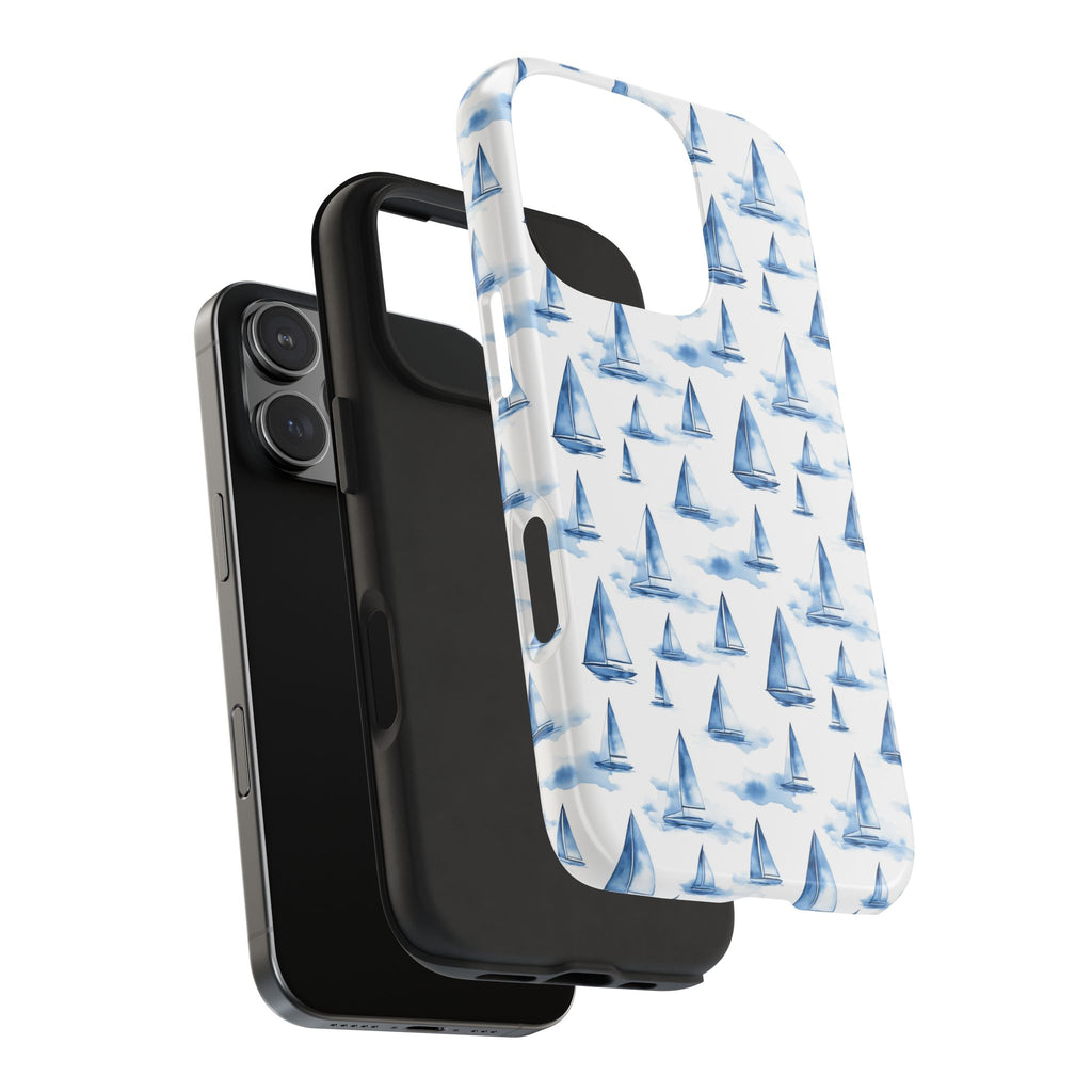 Blue Sailboat Phone Case - Nautical Tough Cover, Summer Gift, Ocean Lover Accessory, Unique Phone Protection, Beach Vibes