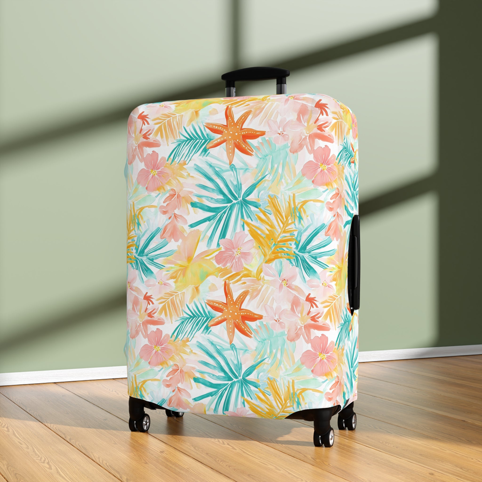 Tropical Starfish - Luggage Cover with Floral Design | Travel Accessory for Vacation | Personalized Suitcase Protector, Beach Gift, Unique Travel Gear