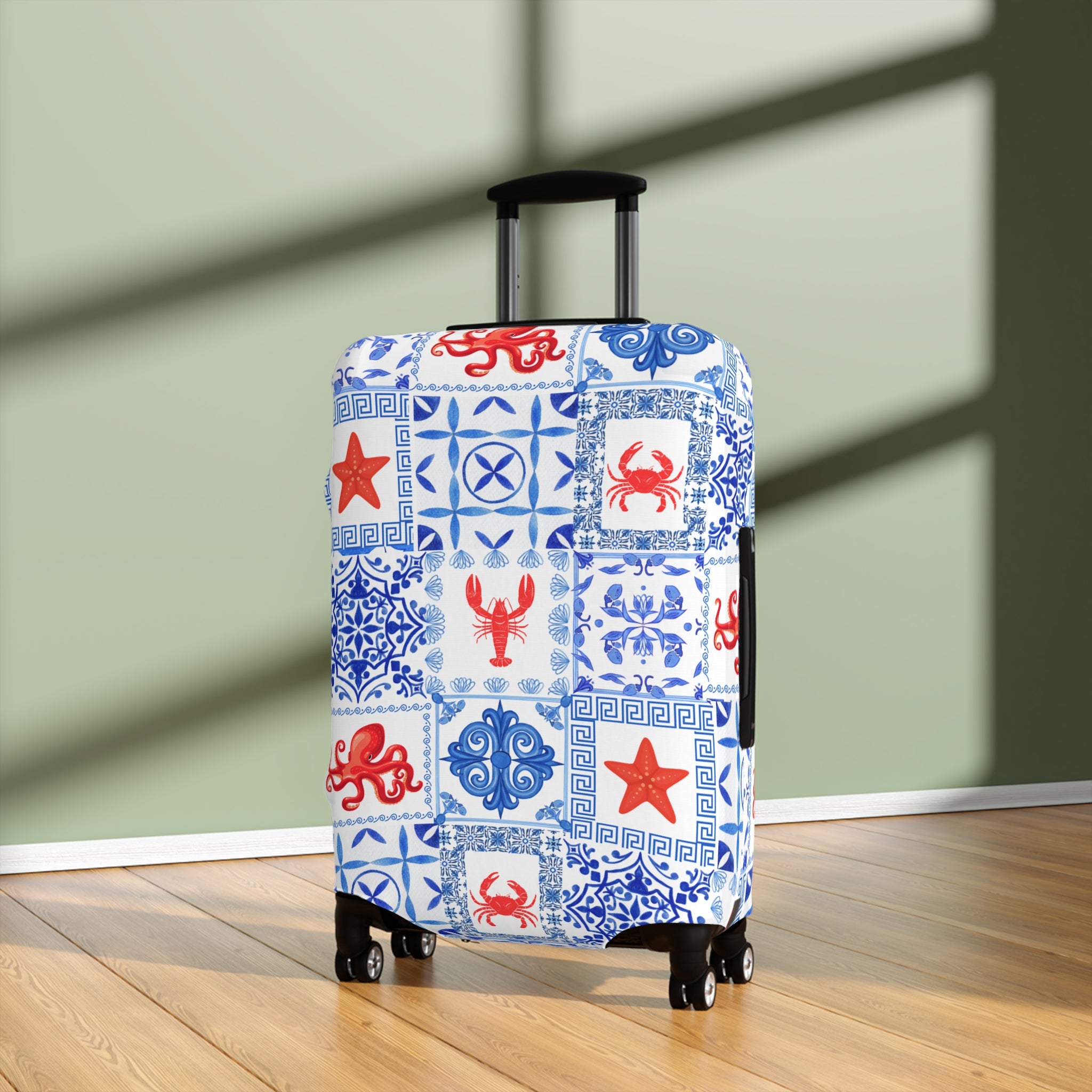 Greek Sea - Stylish Luggage Cover with Nautical Patterns, Travel Accessory, Suitcase Protector, Beach Vacation Gear, Lobster Design
