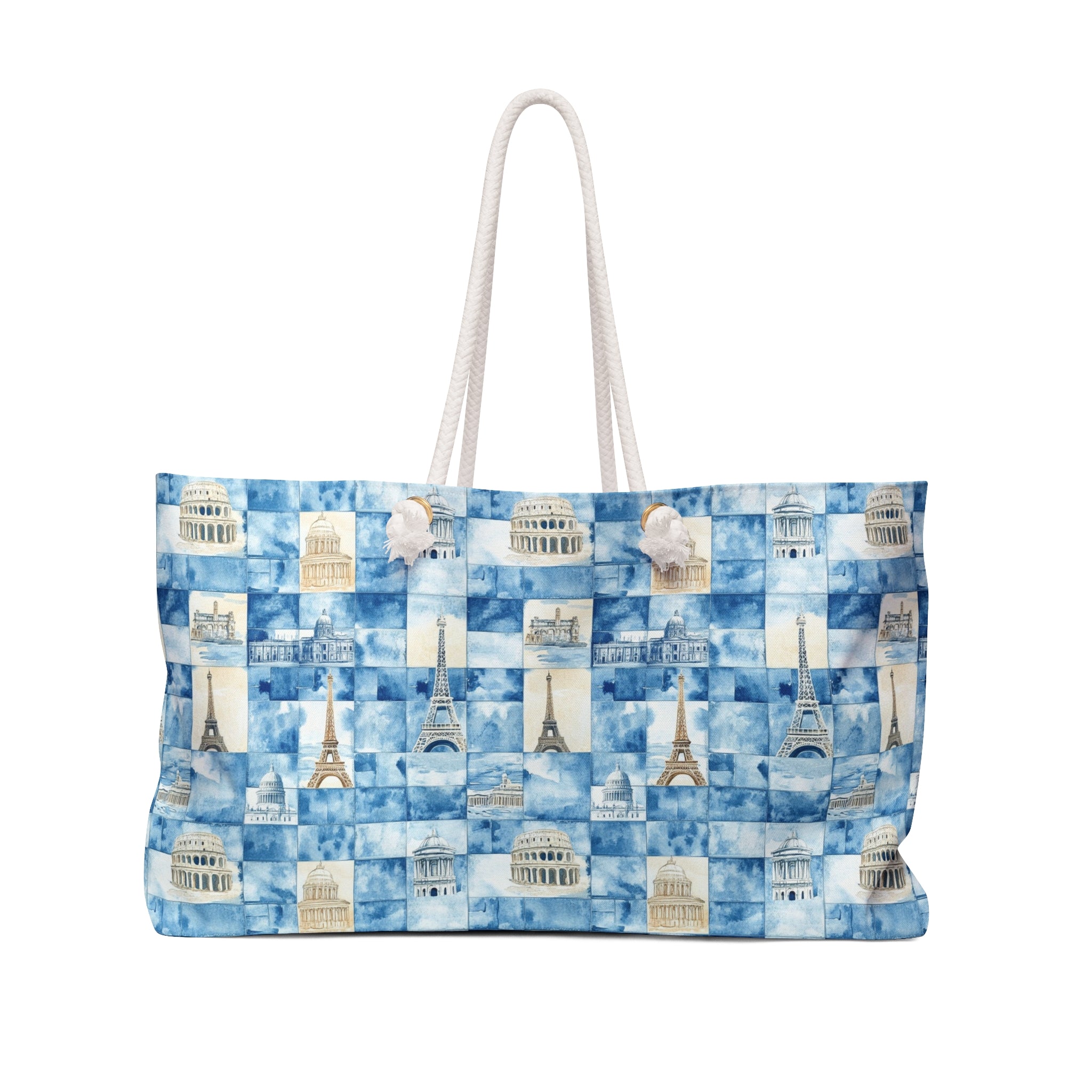 Europe Themed Weekender Tote Bag, Beach Bag, Beach Tote, Large tote bag, Vacation Bag, Bridesmaid Gift