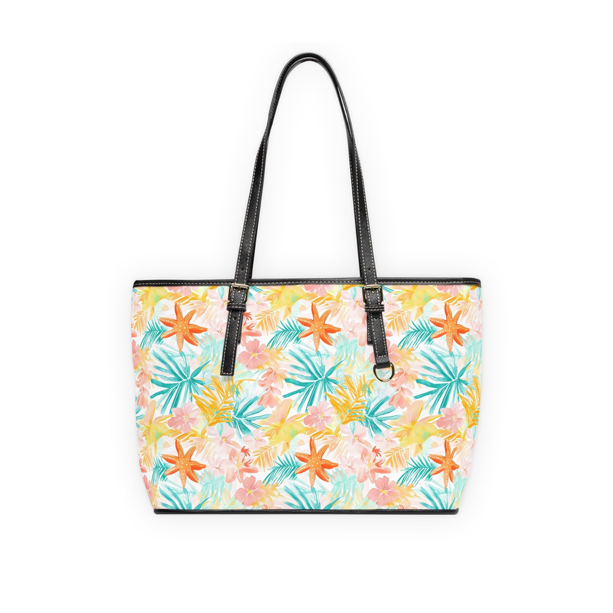 Tropical Starfish- PU Leather Shoulder Bag - Perfect for Day Trips, Beach Outings, or Vacation - Stylish Tote, Summer Handbag, Gift for Her