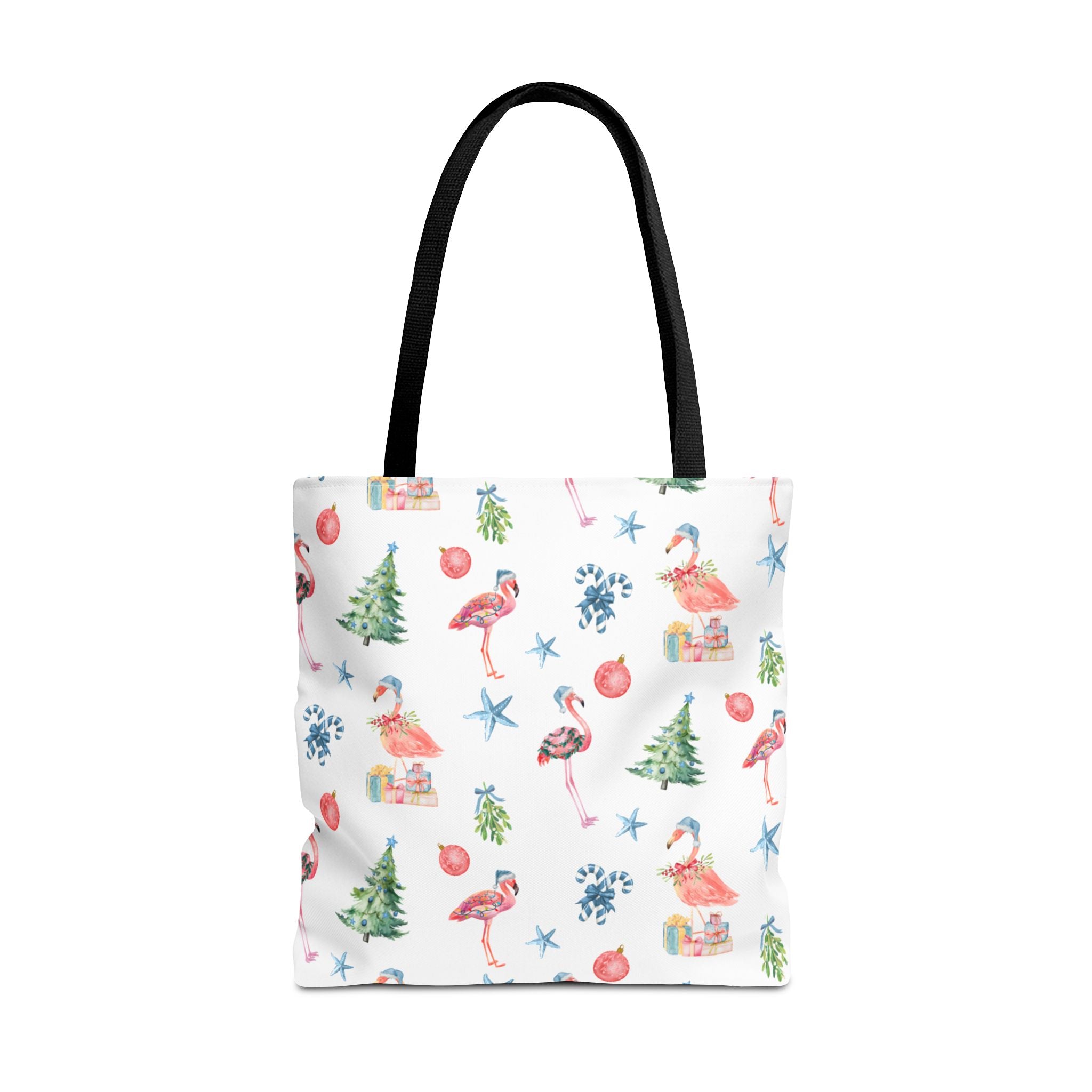 Christmas Flamingo Tote Bag, Holiday Gift, Summer Vibes, Beach Bag, Floral Shopper, Eco-Friendly，Gift Bag, Christmas Tote