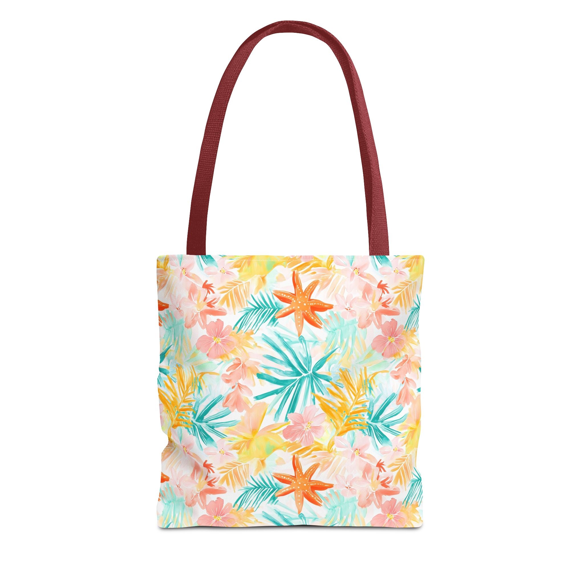 Tropical Starfish- Floral Tote Bag, Summer Beach Bag, Eco-Friendly Shopping Tote, Reusable Grocery Bag, Gift for Her