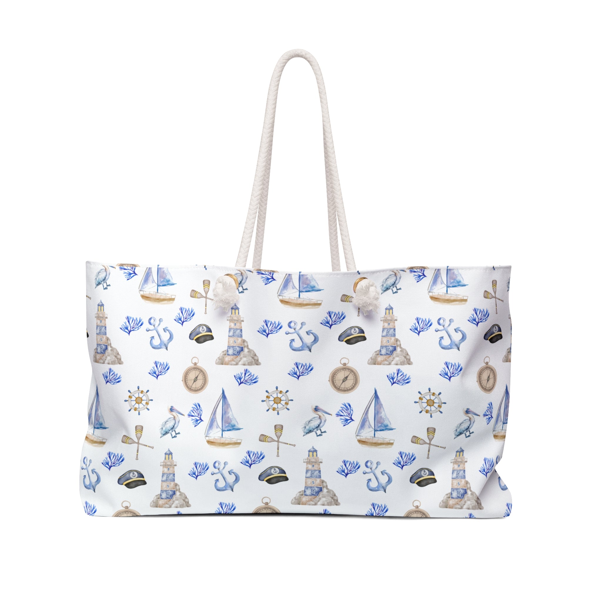 Sail Away- Weekender Bag, light house and sailboat pattern.