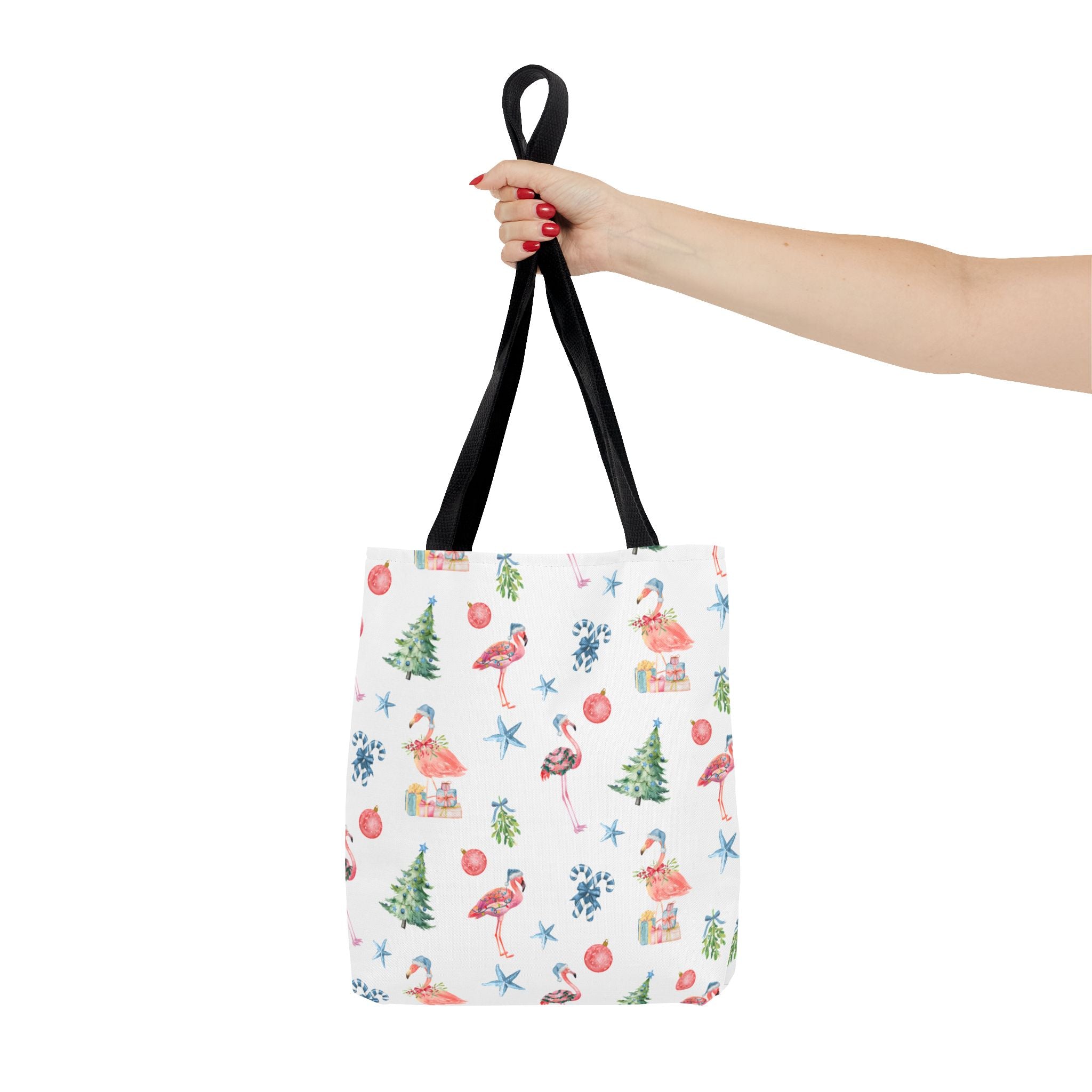 Christmas Flamingo Tote Bag, Holiday Gift, Summer Vibes, Beach Bag, Floral Shopper, Eco-Friendly，Gift Bag, Christmas Tote