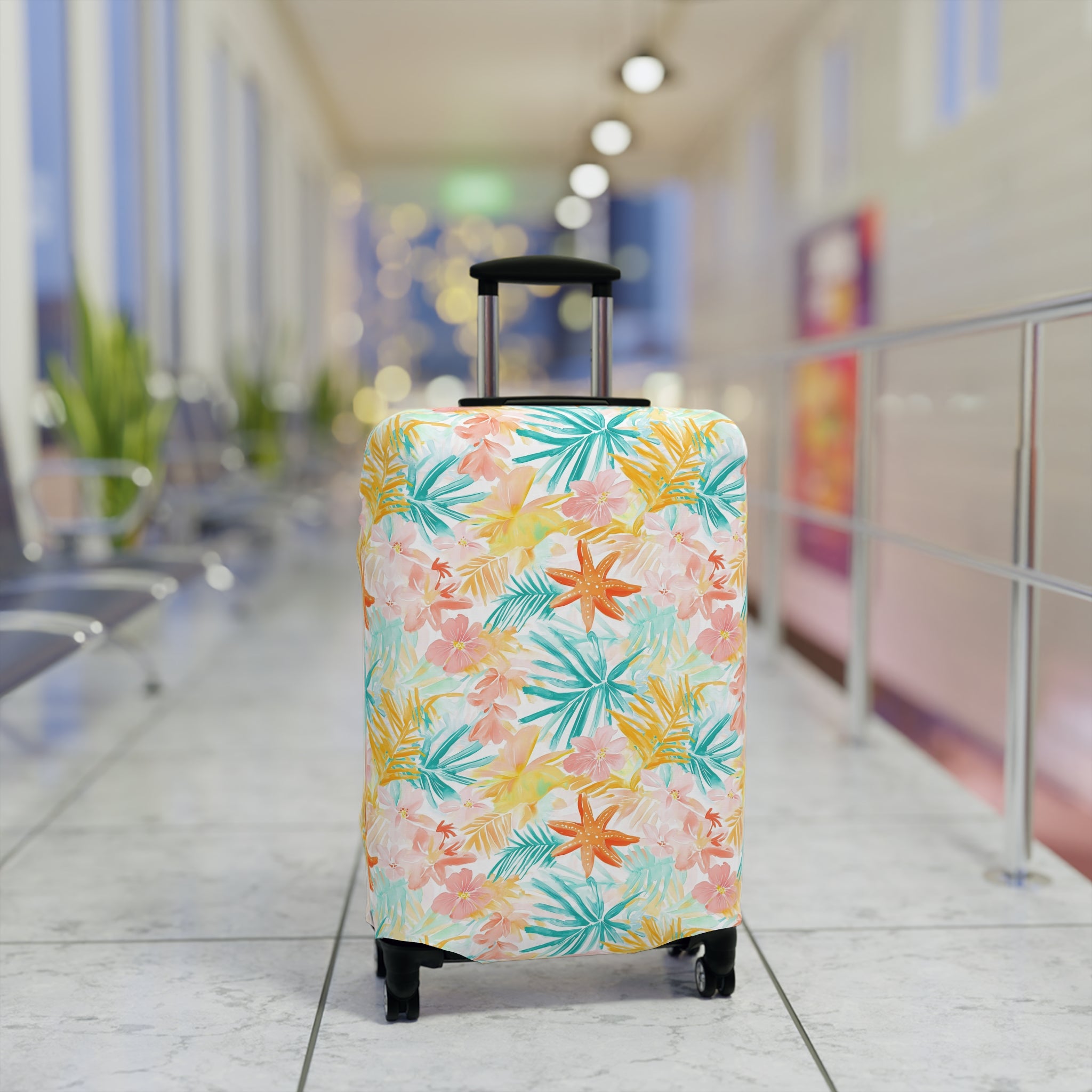 Tropical Starfish - Luggage Cover with Floral Design | Travel Accessory for Vacation | Personalized Suitcase Protector, Beach Gift, Unique Travel Gear